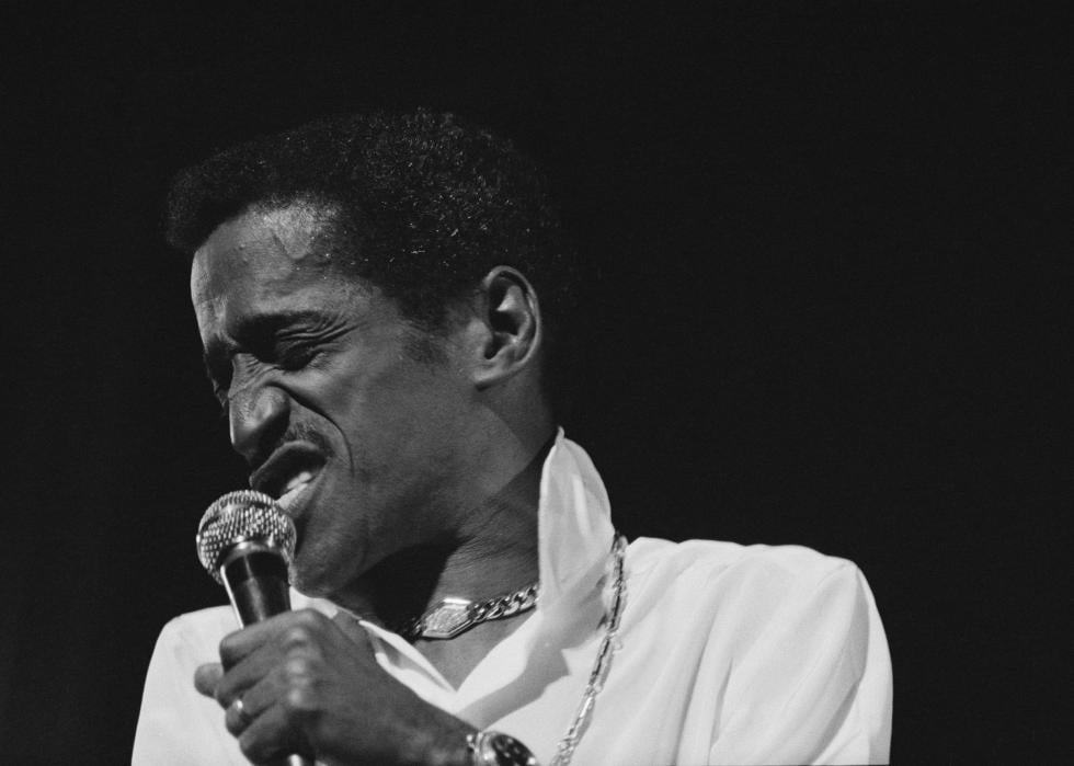 Sammy Davis Jr performs on stage at the Palladium in London.