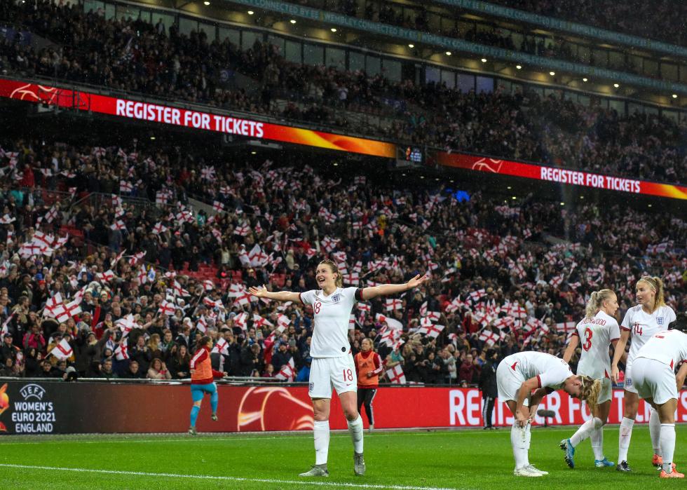 Ellen White of England celebrates scoring their 1st goal 