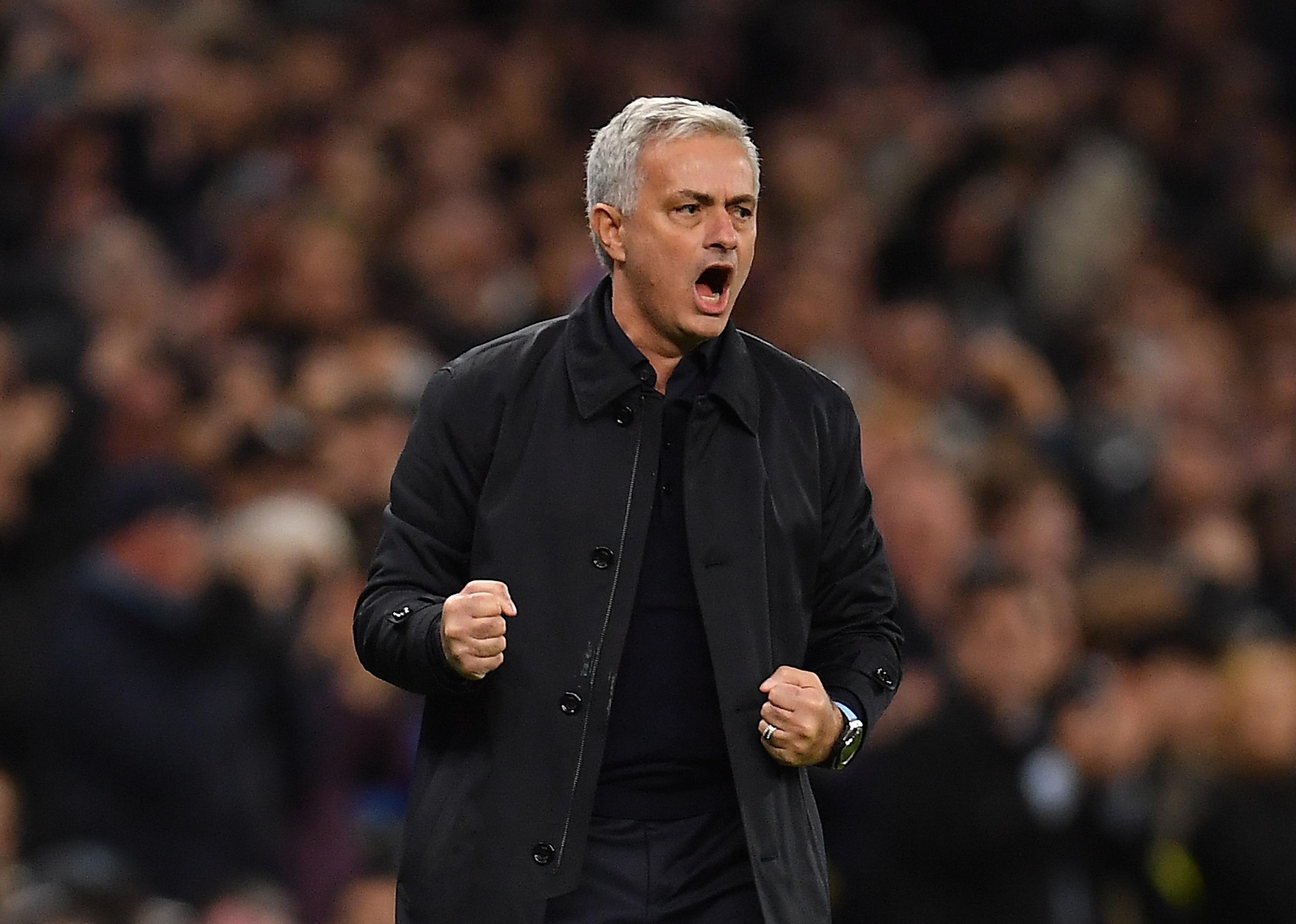 Jose Mourinho, Manager of Tottenham Hotspur celebrates a goal