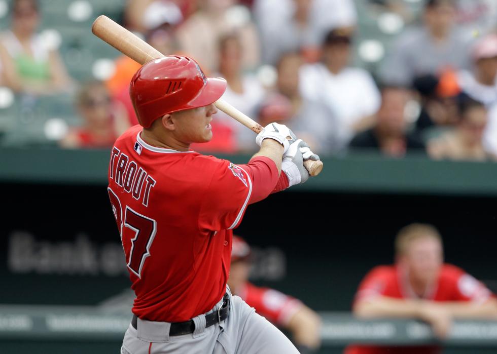 Mike Trout batting during a game