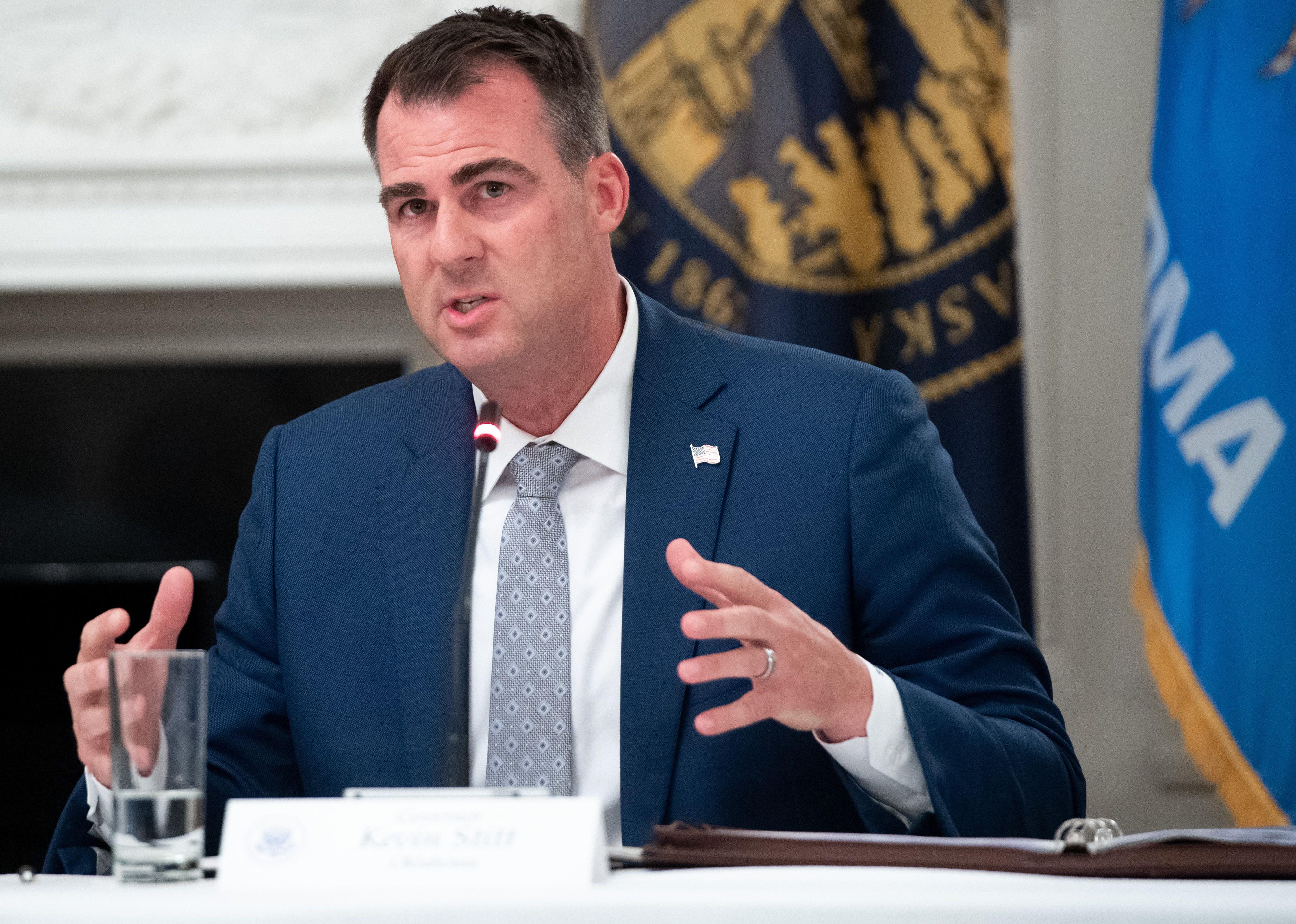 Oklahoma Governor Kevin Stitt speaks during a roundtable discussion