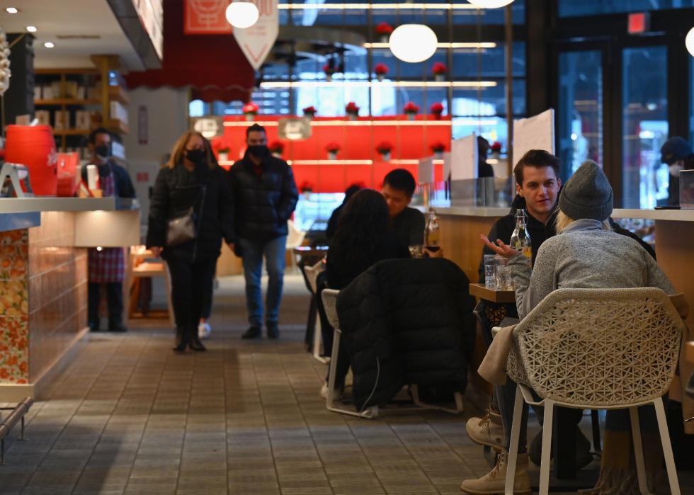 People dining at a casual restaurant.