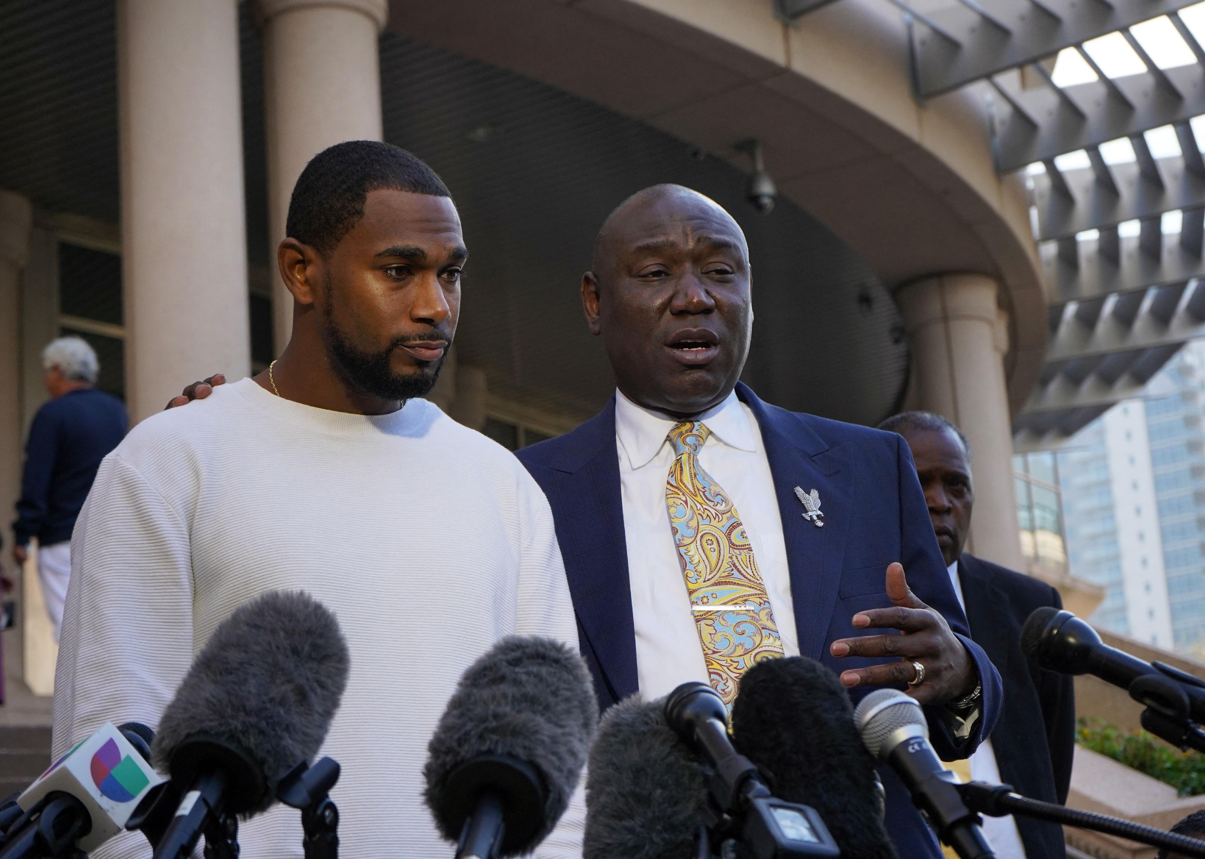 Astroworld Festival victim, Dishon Isaac, speaks during a press conference.