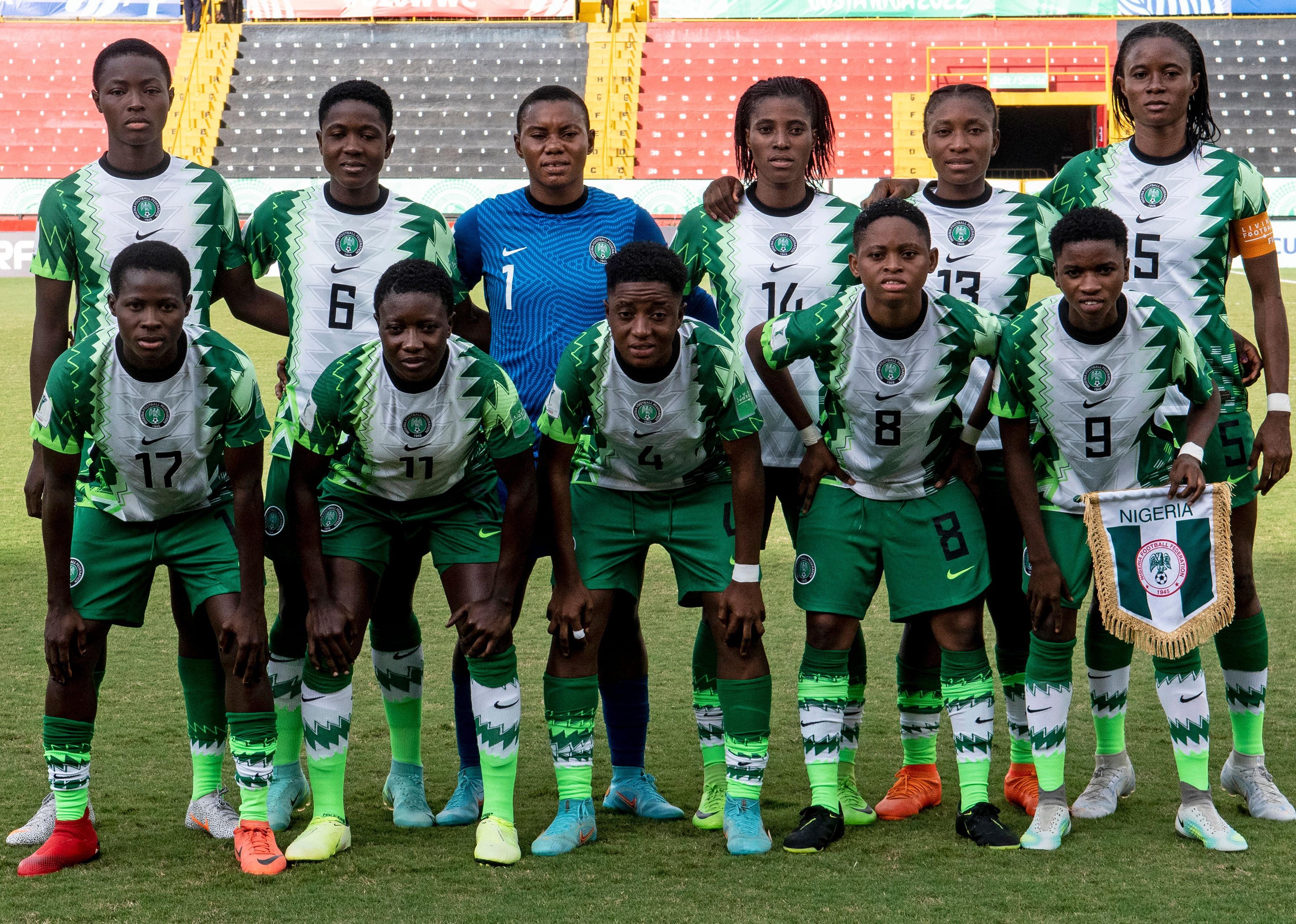 Nigerian players pose for a picture before their Women's U-20 World Cup quarter final match against Netherlands.