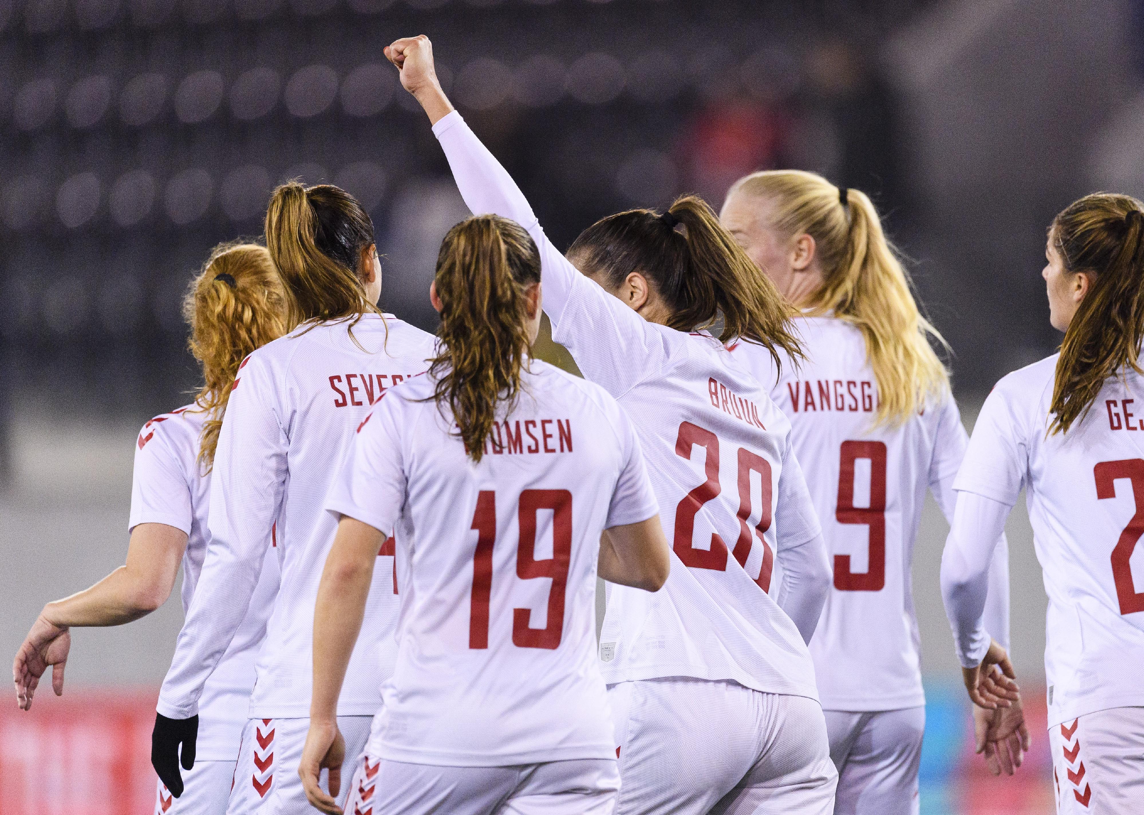 Signe Bruun of Denmark celebrates her goal with her teammates during the international Women's friendly match between Switzerland and Denmark.