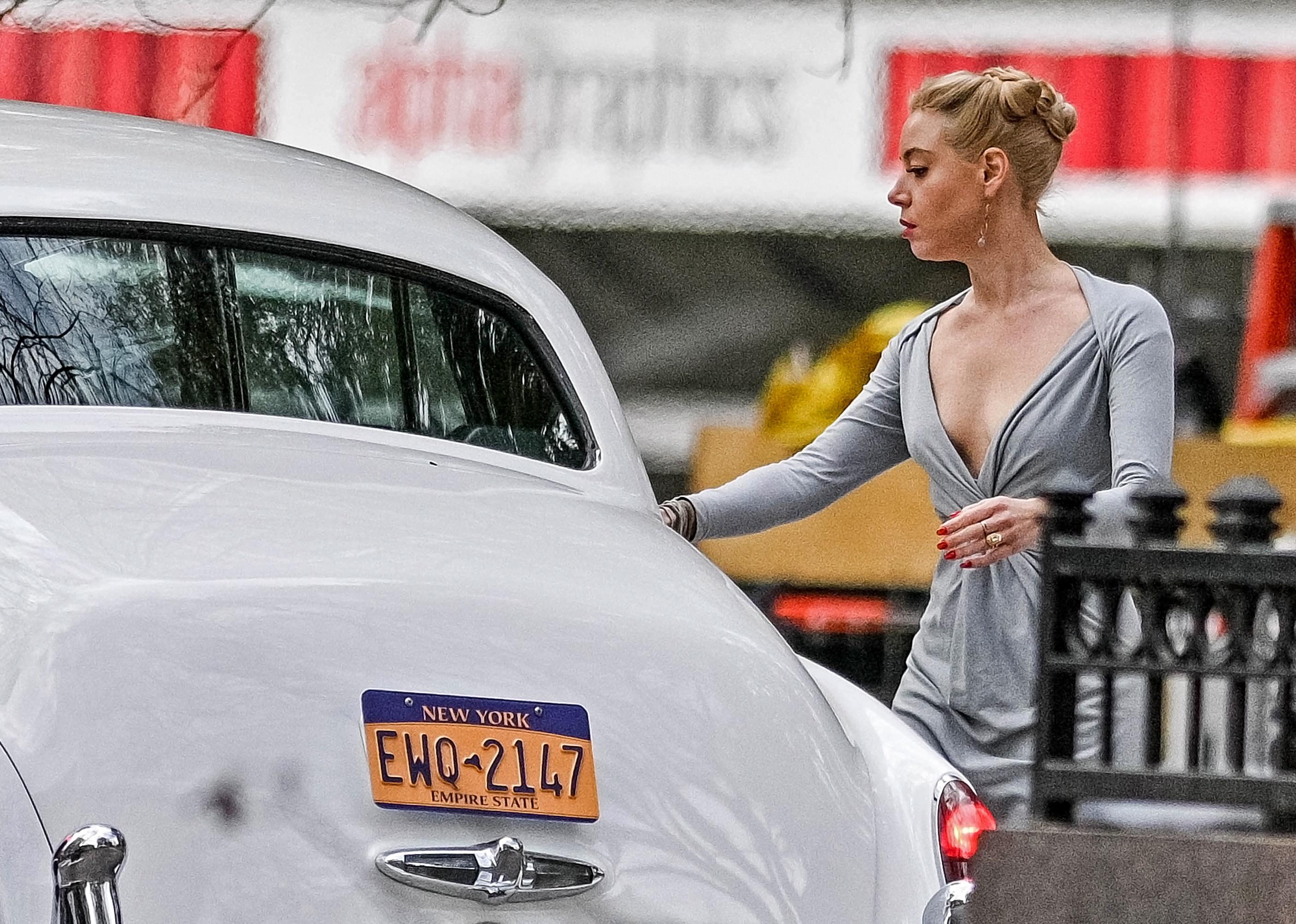 Aubrey Plaza is seen on set for "Megalopolis" in Atlanta, Georgia.