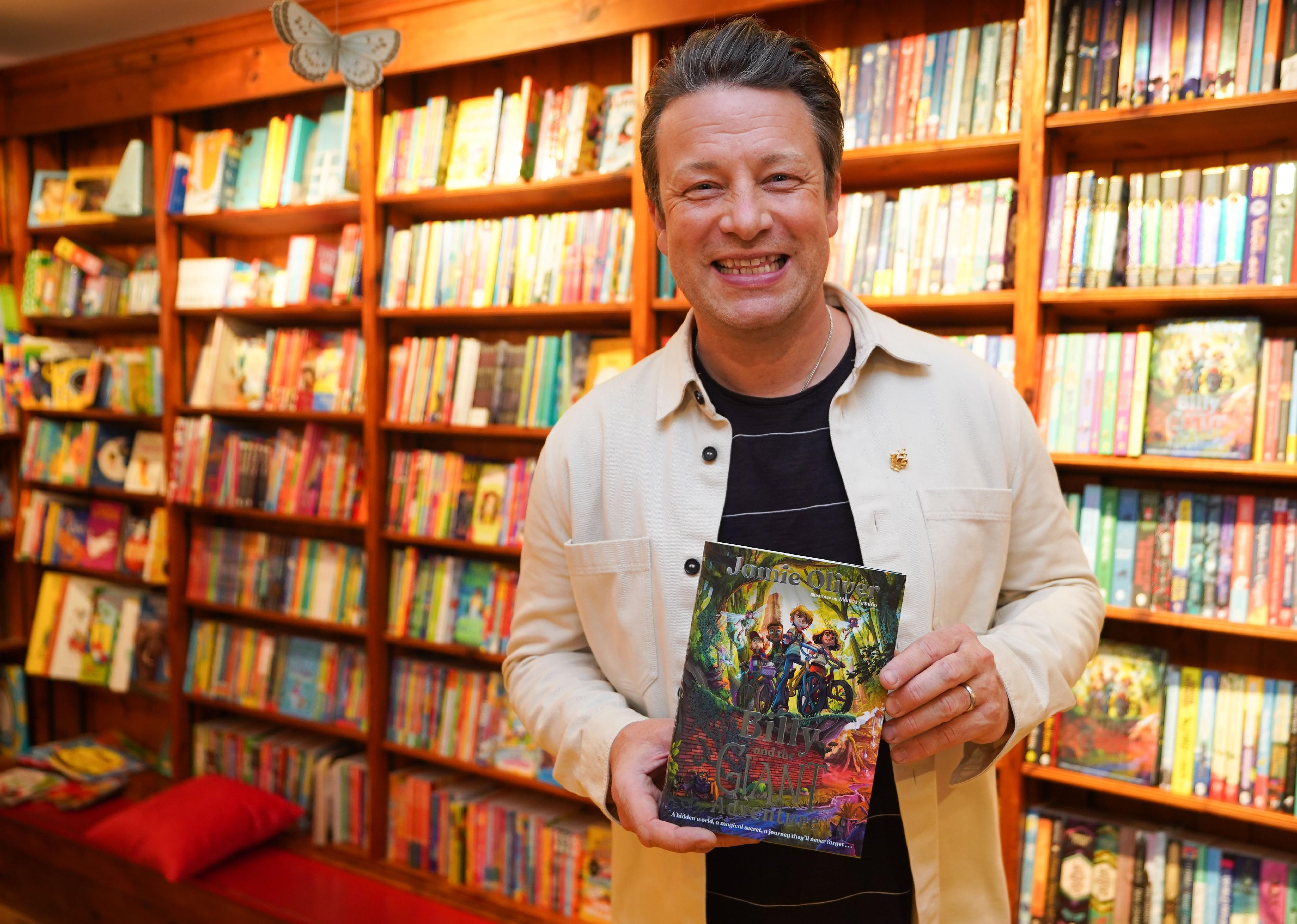 Jamie Oliver at his local independent bookshop, Harts in Saffron Walden, Essex.