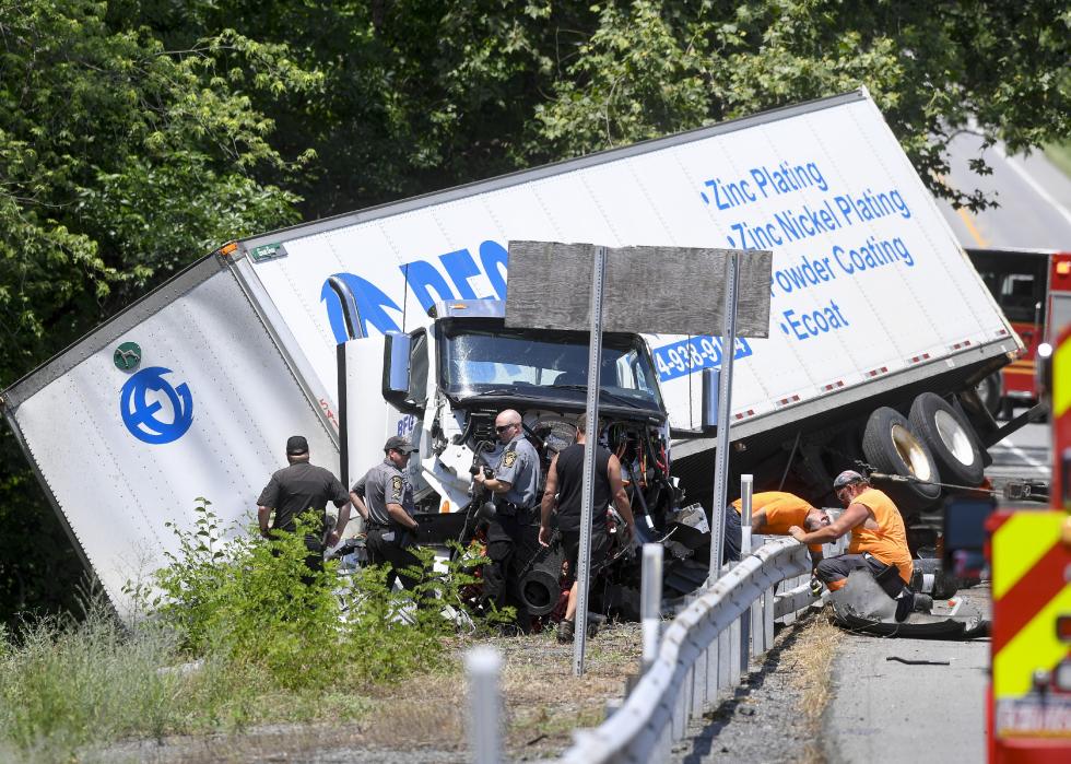 The scene of a fatal crash involving a tractor trailer and another vehicle