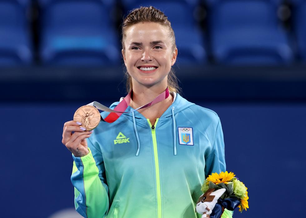 Elina Svitolina of Team Ukraine smiles with her bronze medal