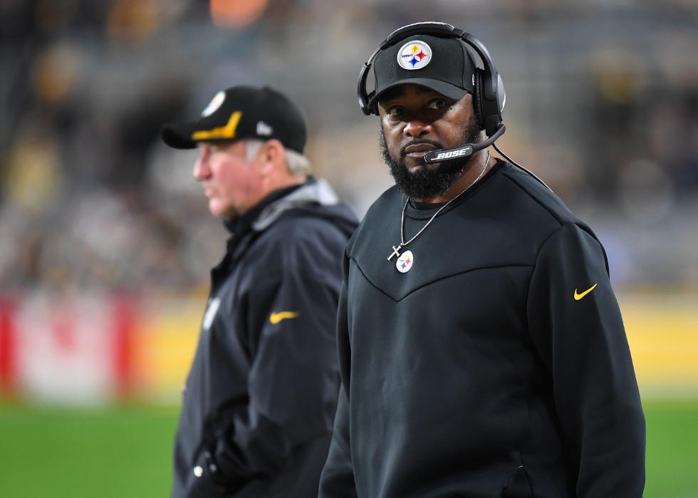Head coach Mike Tomlin of the Pittsburgh Steelers looks on during a game