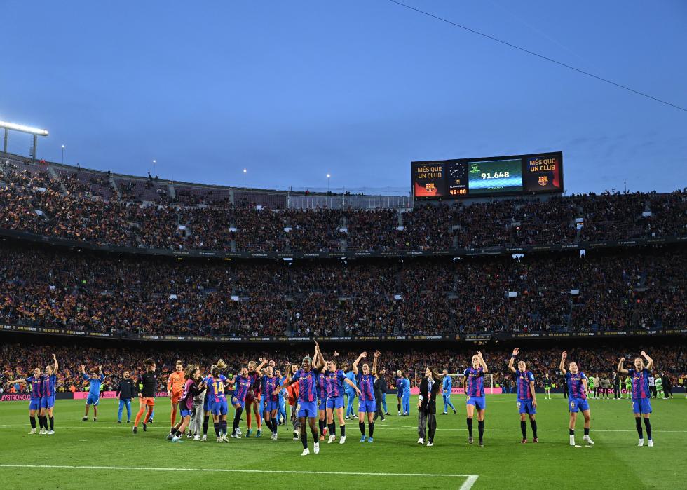FC Barcelona players celebrate victory