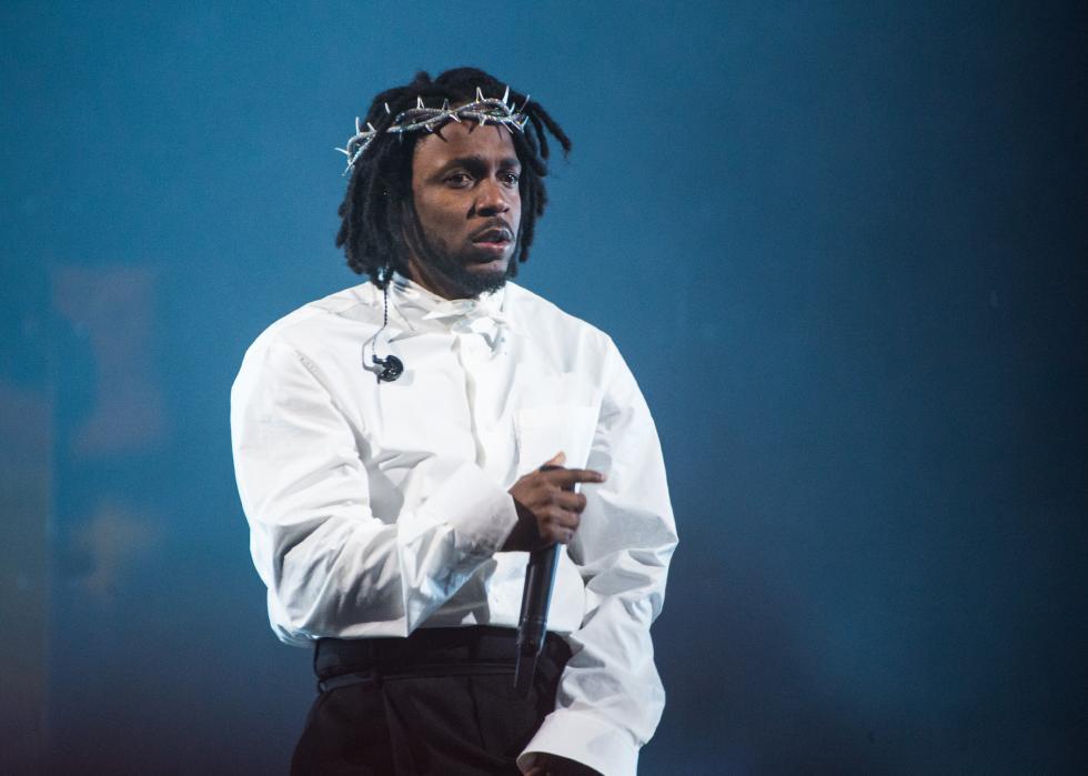 Kendrick Lamar performs during day five of Glastonbury Festival