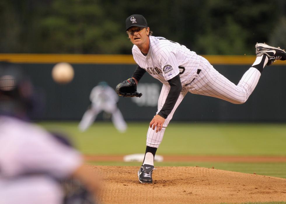Jamie Moyer of the Colorado Rockies pitching 