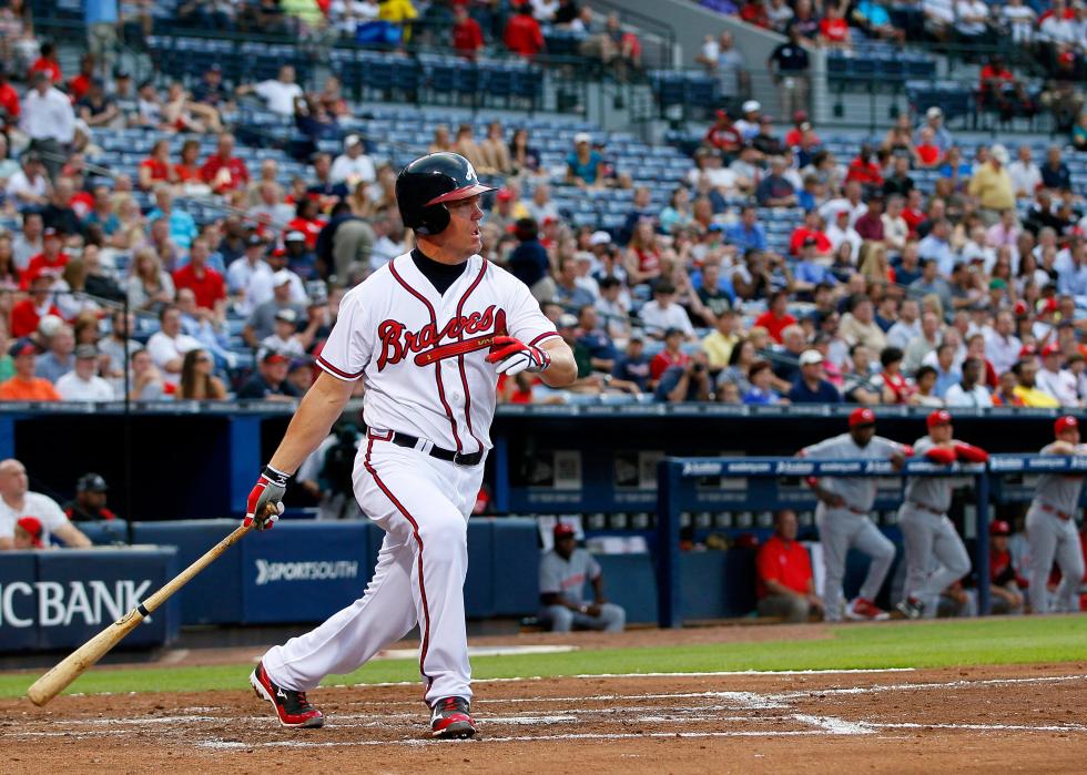 Chipper Jones of the Atlanta Braves hits against the Cincinnati Reds.