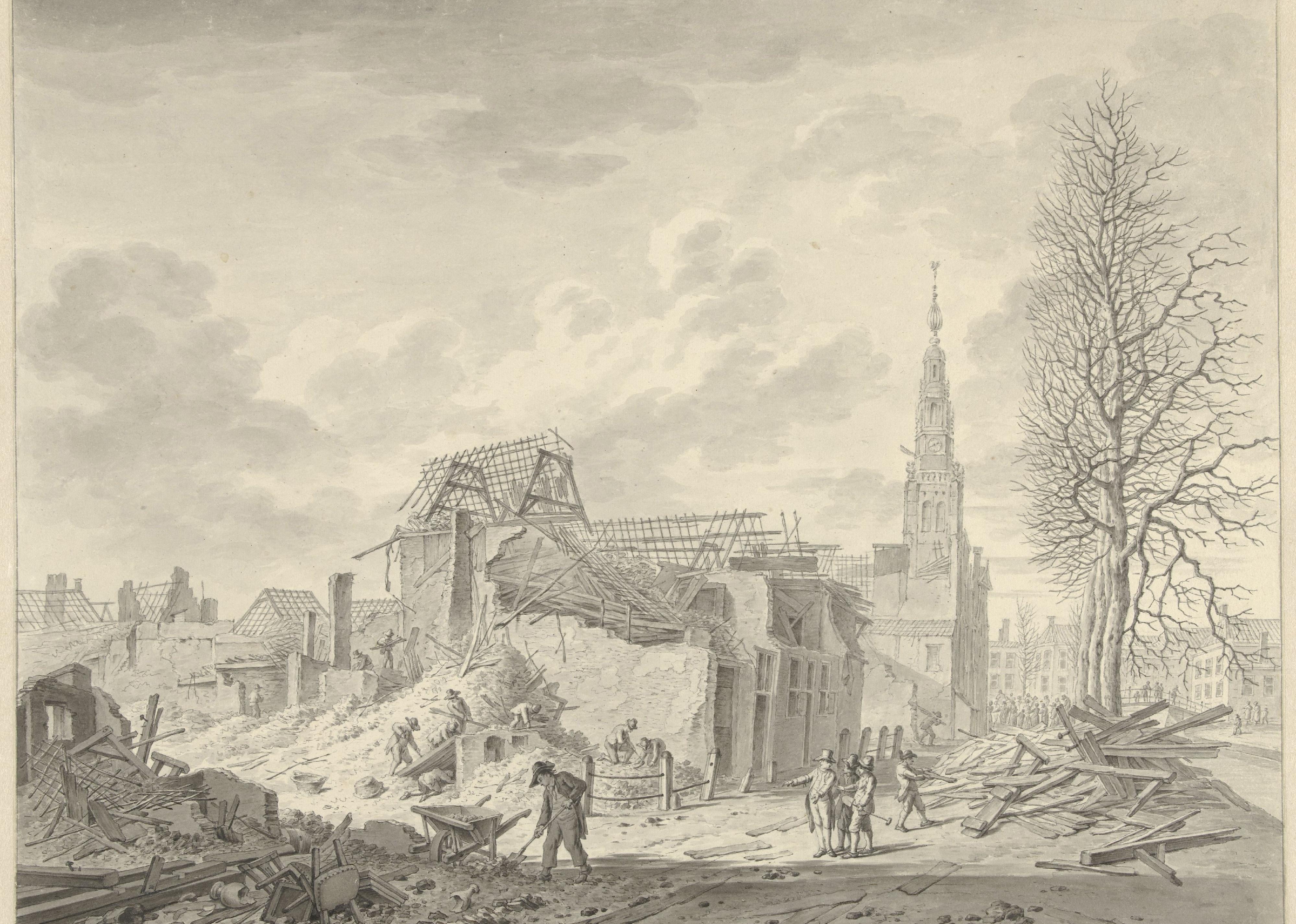 View of the Rapenburg in Leiden after the gunpowder disaster of 1807.