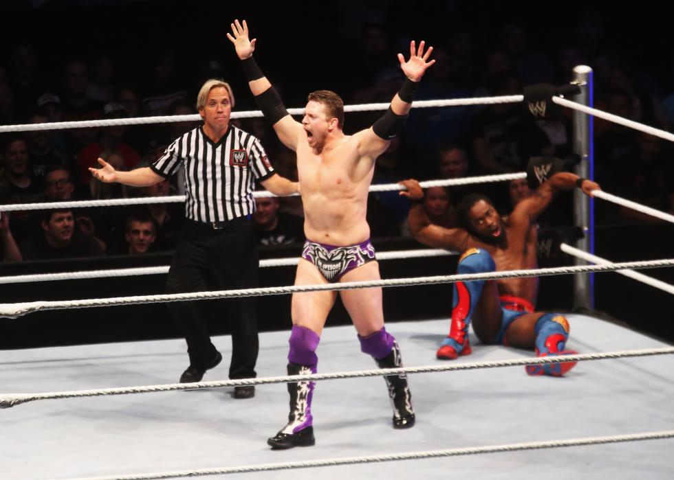 Kofi Kingston competes in the ring against The Miz during the WWE SmackDown World Tour