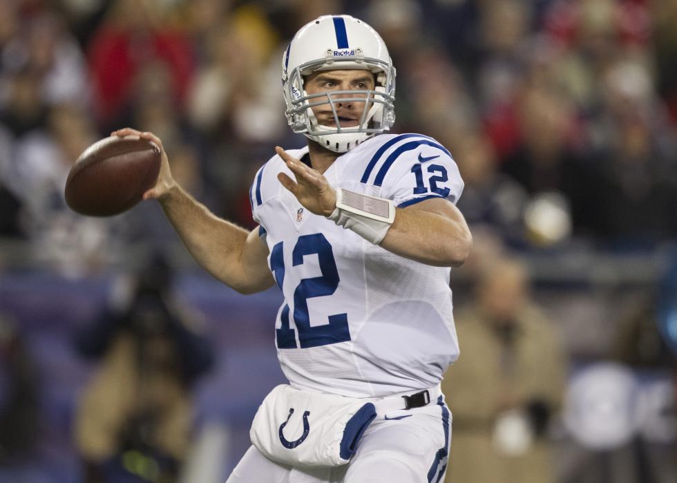 Andrew Luck throws a pass during a game