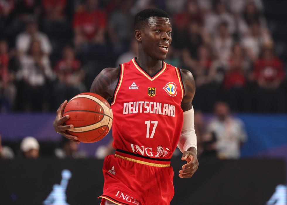 Dennis Schröder of Germany dribbles the ball.
