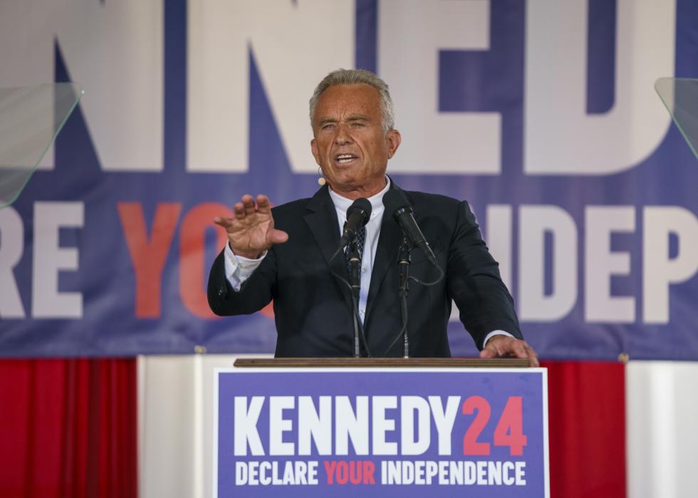 Robert F. Kennedy Jr. makes a campaign announcement at a press conference.