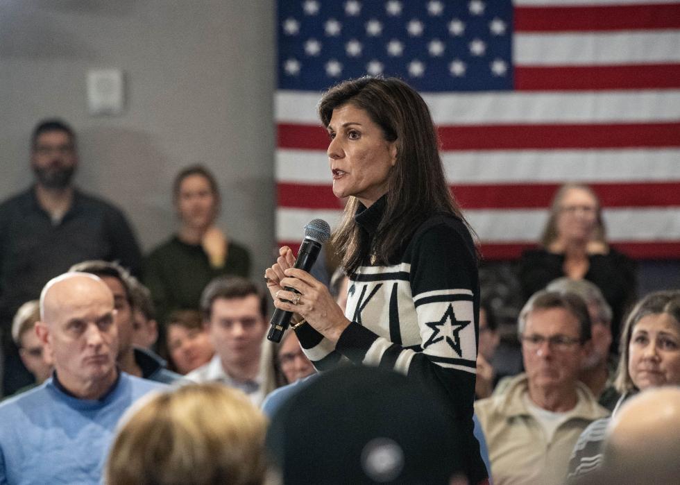 Nikki Haley speaks at a campaign town hall event.