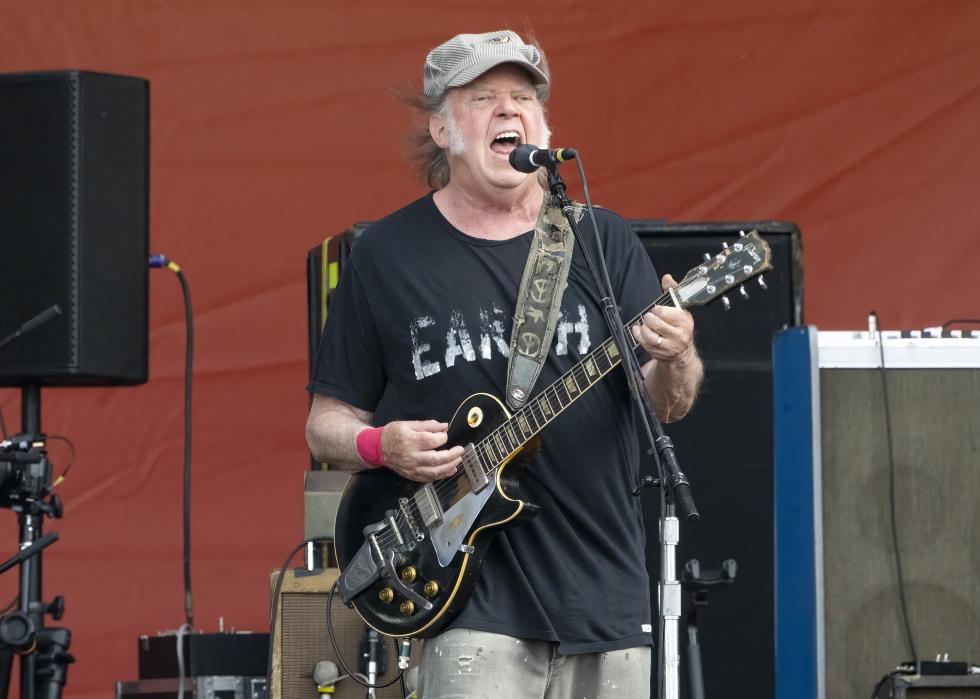 Neil Young performs on Day 7 of 2024 New Orleans Jazz & Heritage Festival.