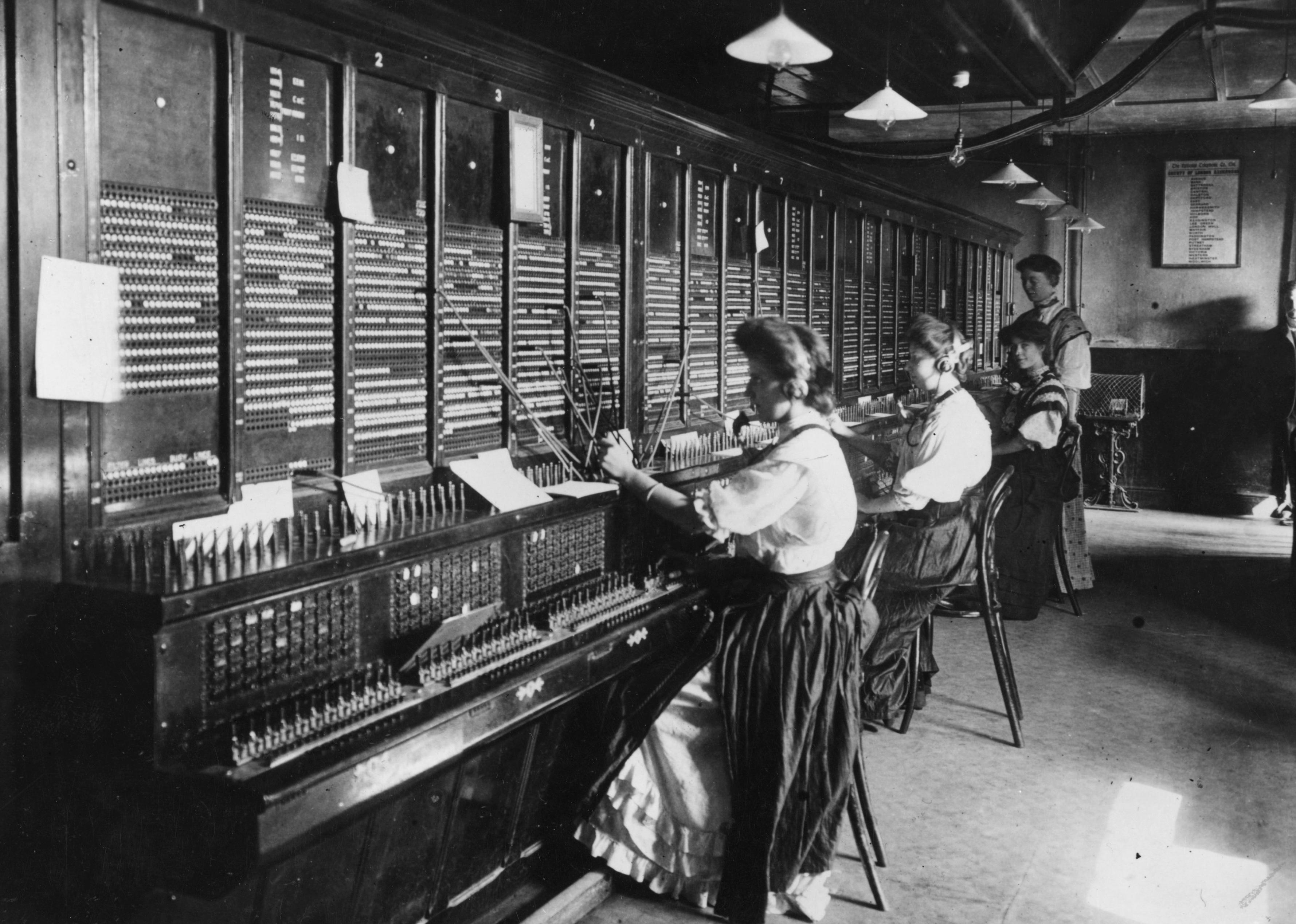 Female operators at the switchboard of the Magneto Exchange