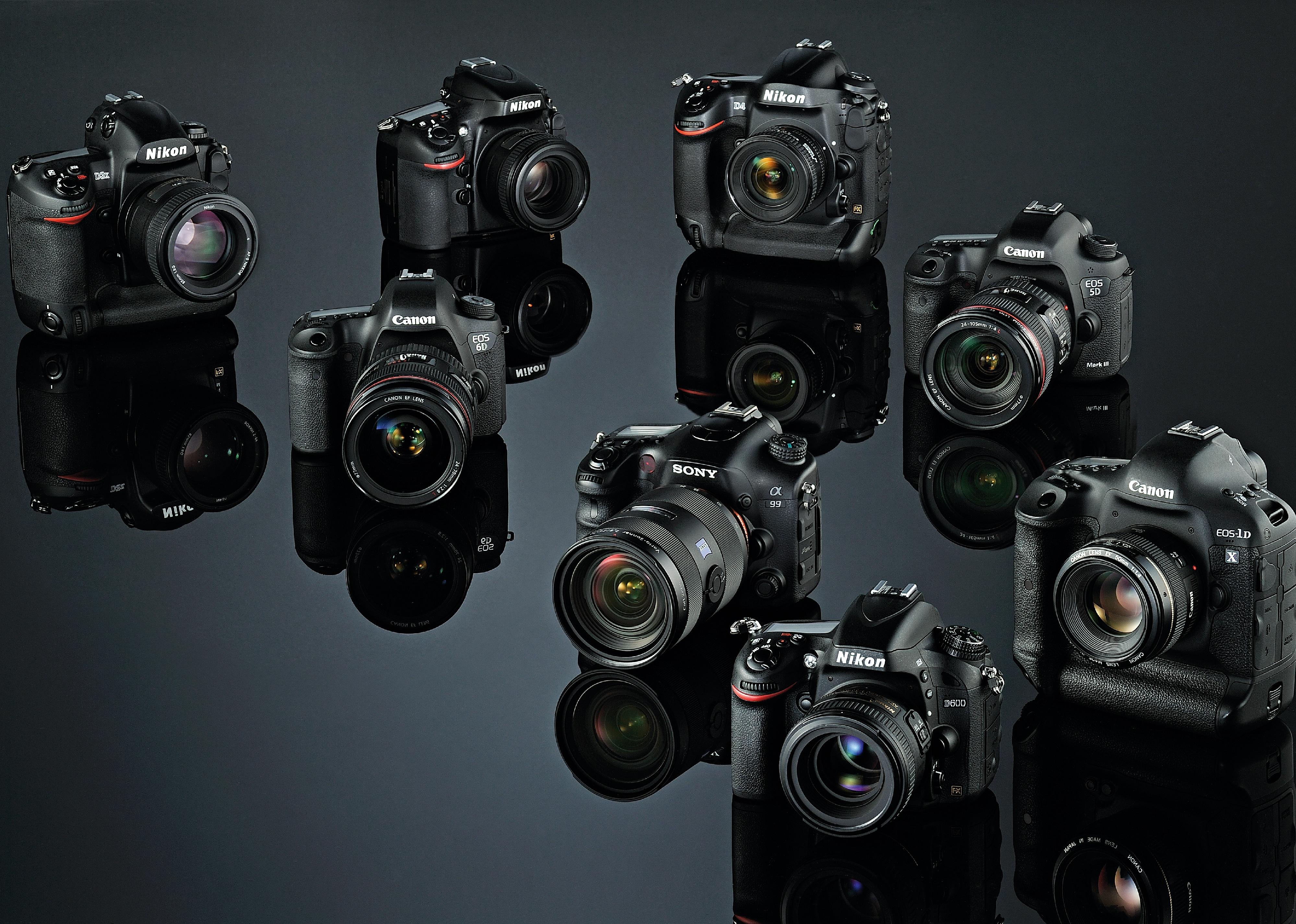 A selection of full-frame digital SLR's including Nikon, Canon and Sony brands.