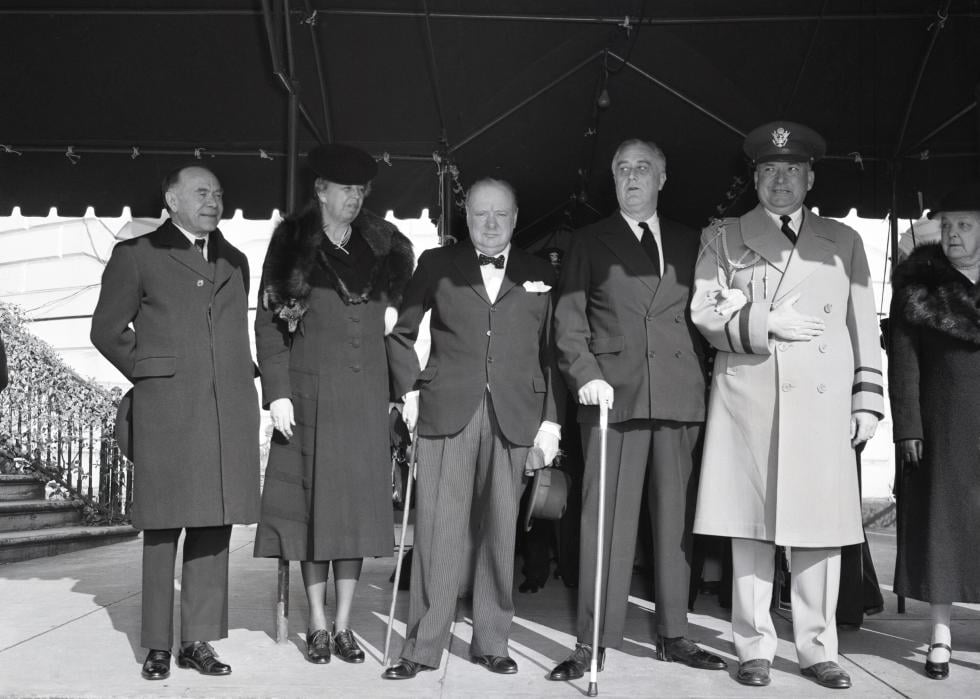 President Franklin D. Roosevelt poses with with British Prime Minister Winston Churchill at the White House.