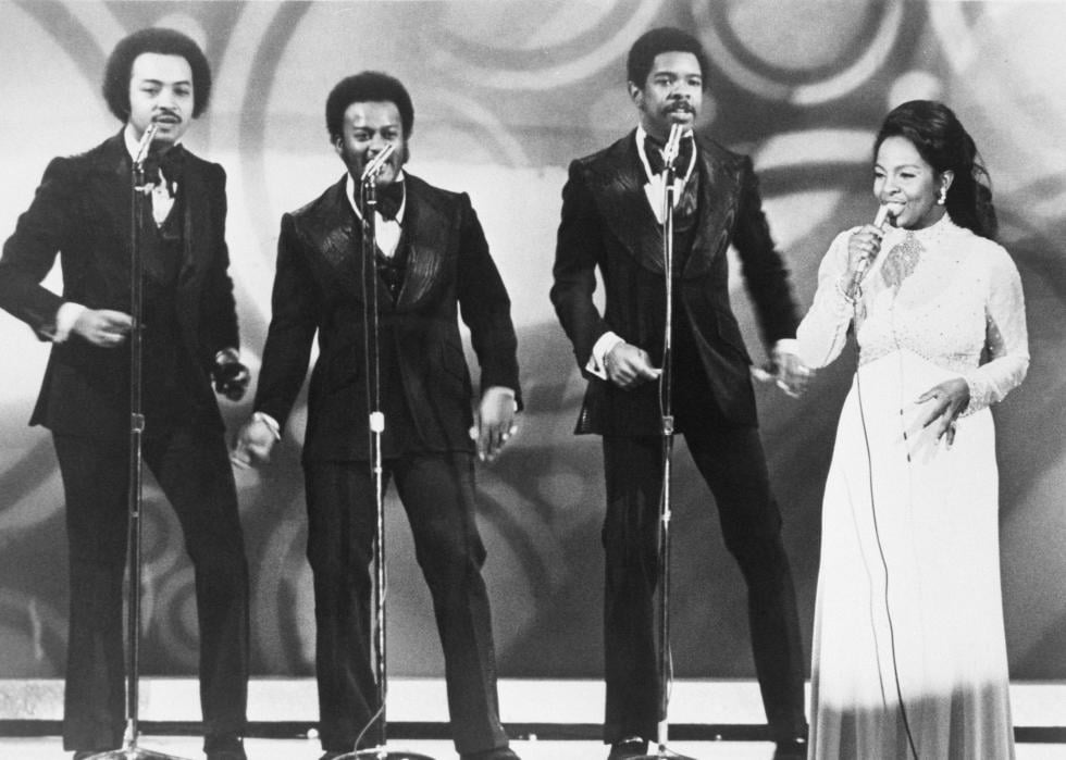 Gladys Knight and the Pips performing on stage in 1974.