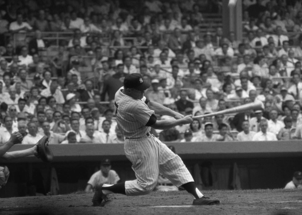 Mickey Mantle batting during game
