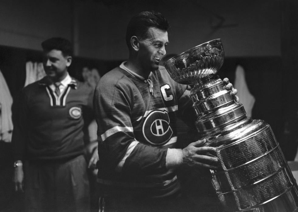 Maurice Richard holding the Stanley Cup