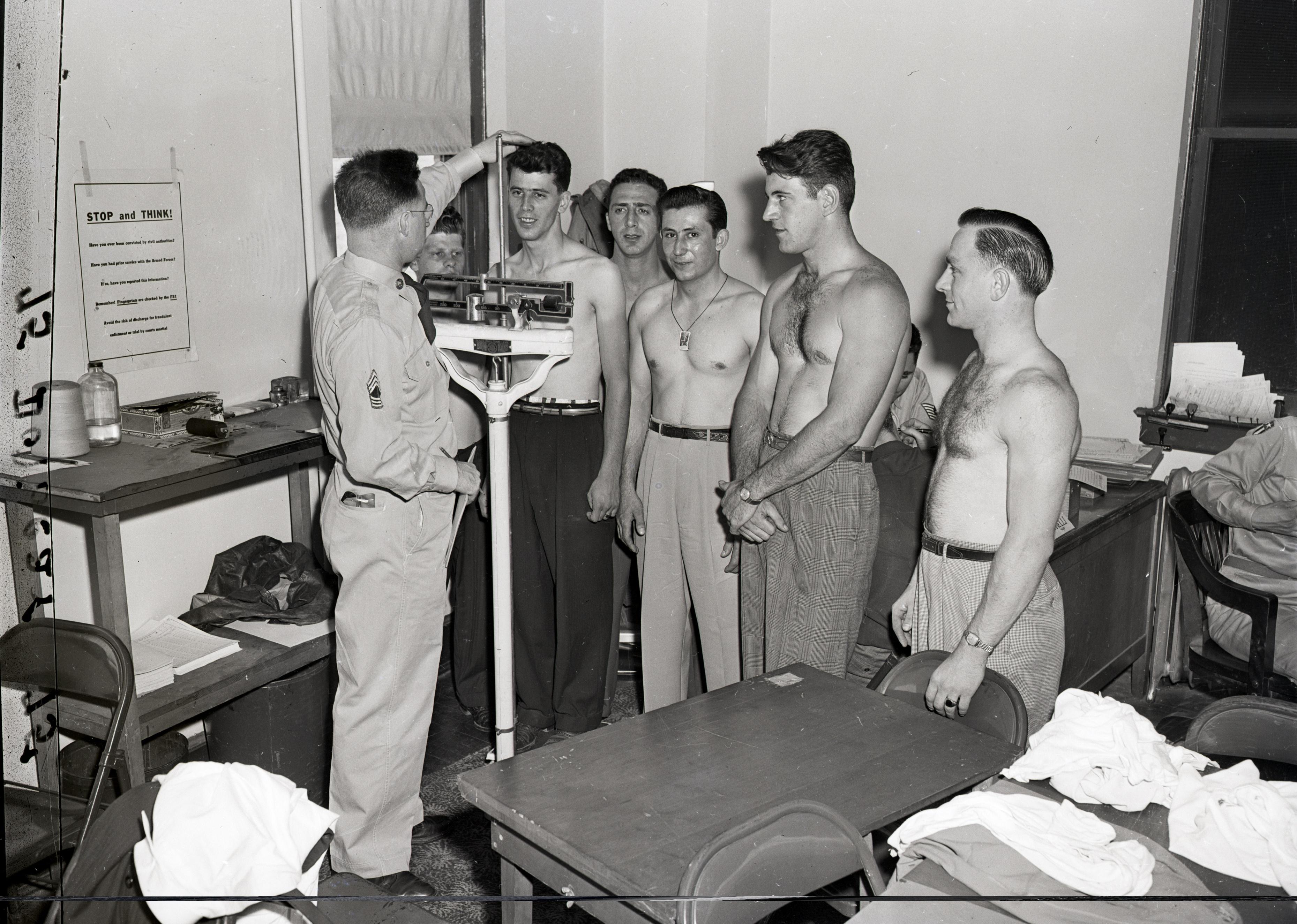 1950 New Jersey draftees take physical exam.