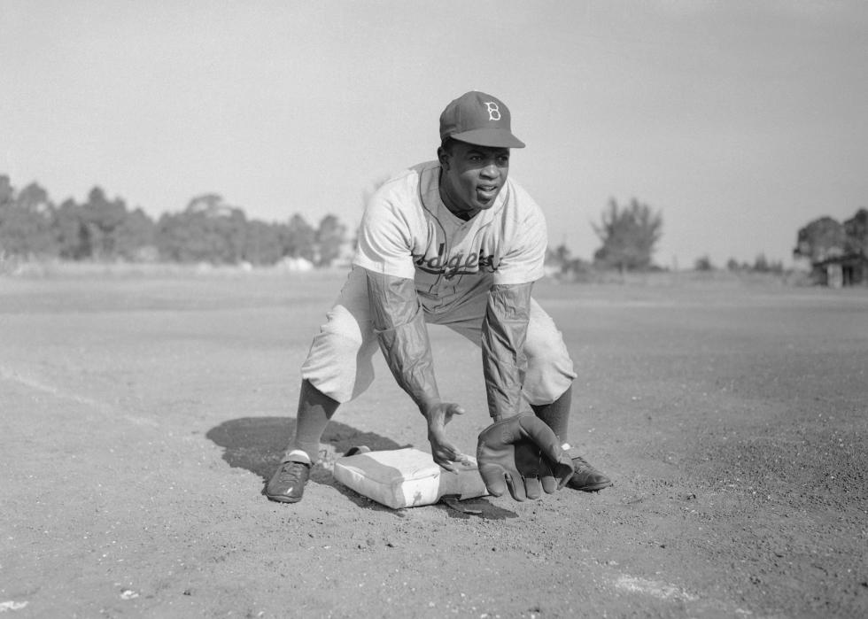 Jackie Robinson during baseball practice