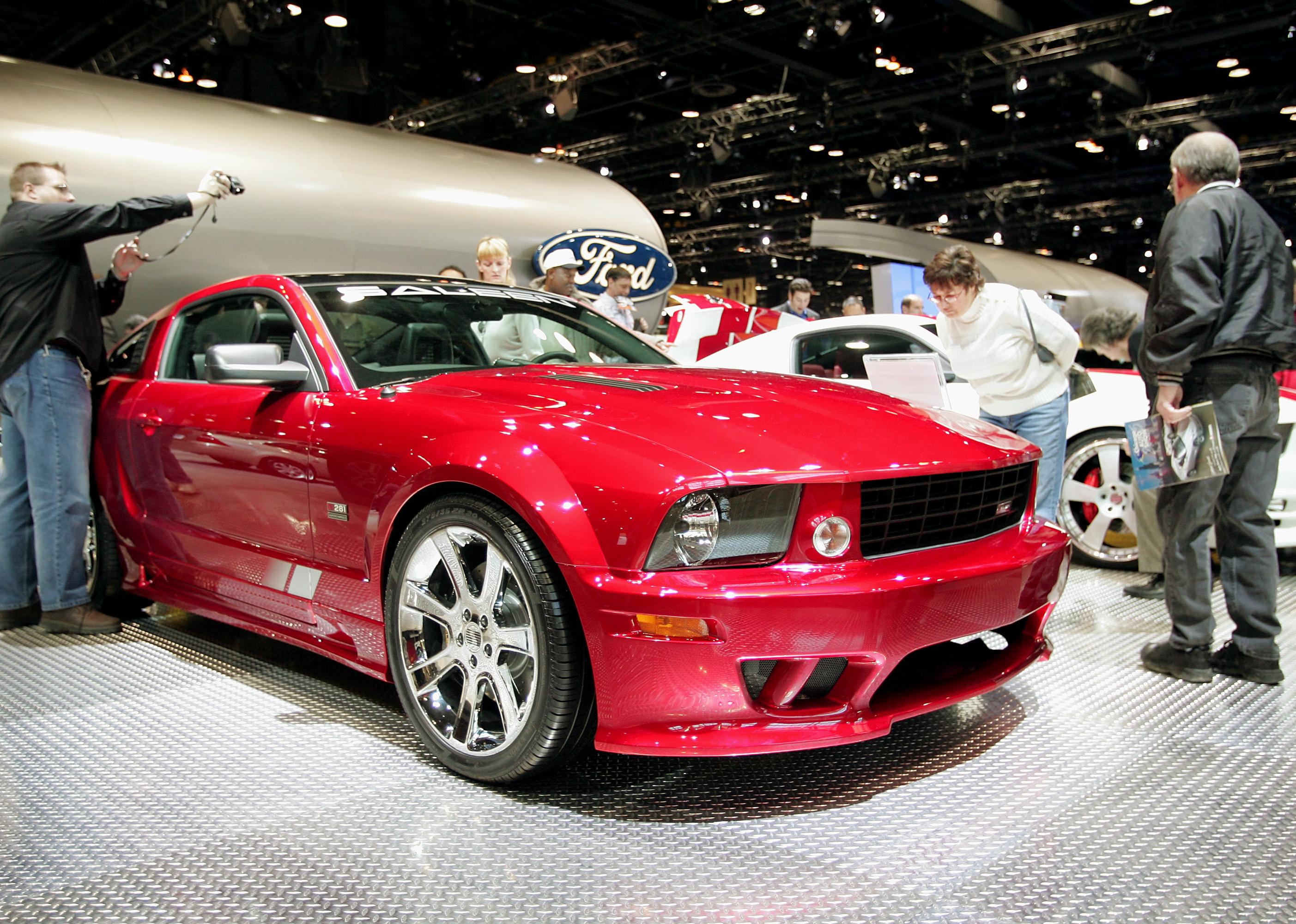 A red Saleen S281 Ford Mustang at the Chicago Auto Show.