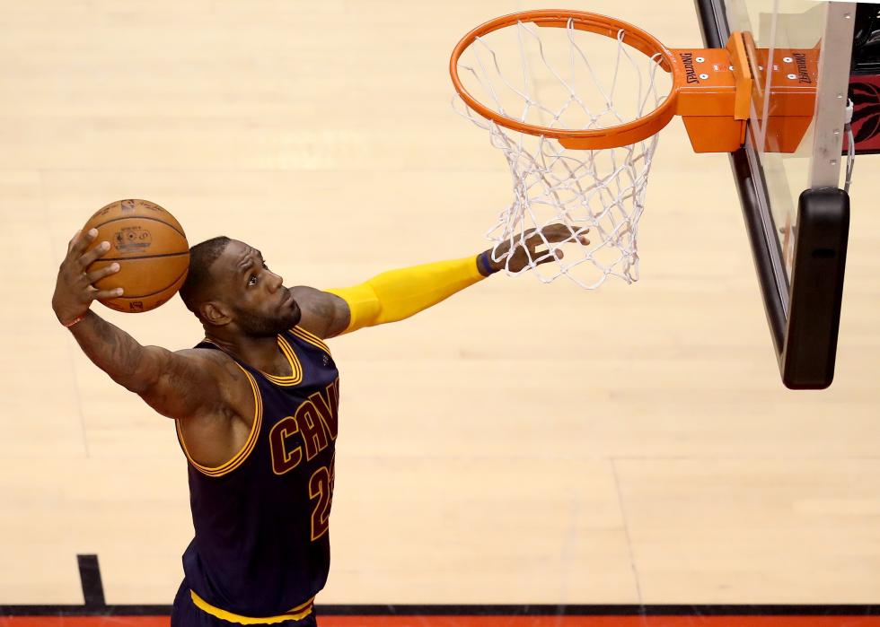 LeBron James of the Cleveland Cavaliers goes up for a dunk