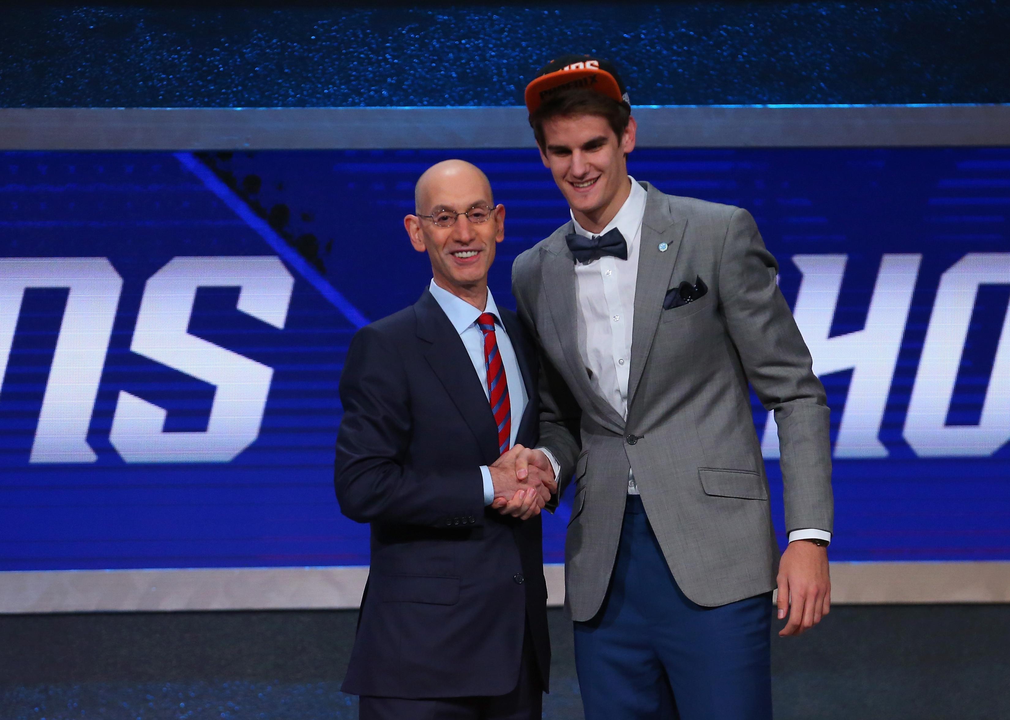 Dragan Bender with Commissioner Adam Silver after being drafted.