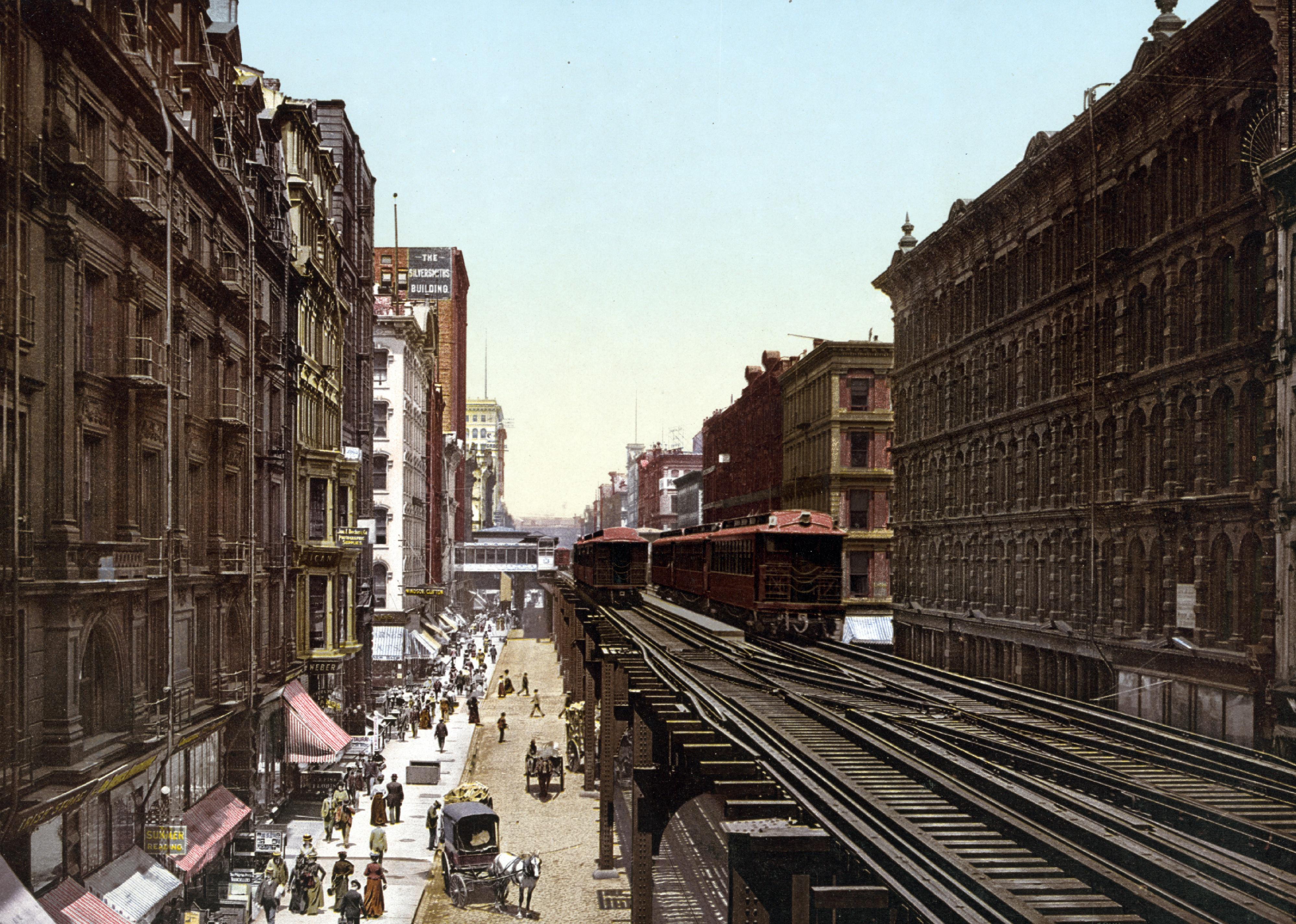 Color photomechanical print of Wabash Avenue, North from Adams Street, Chicago