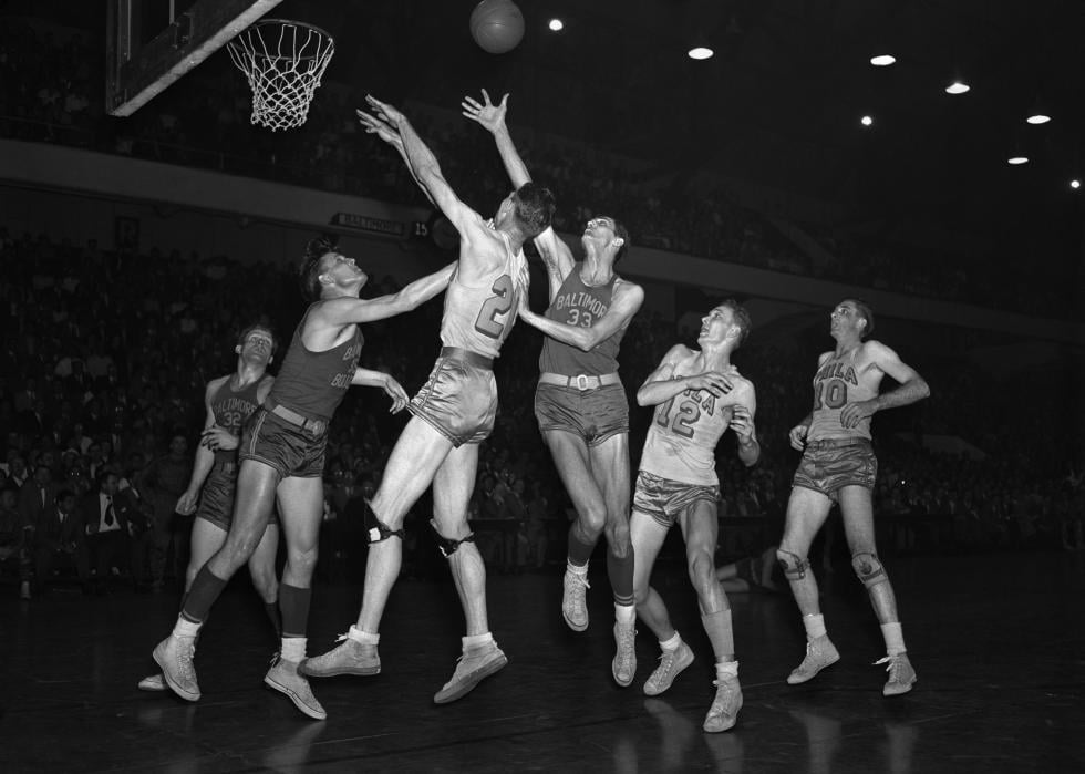 Unspecified 1950's NBA game between Philadelphia and Baltimore.