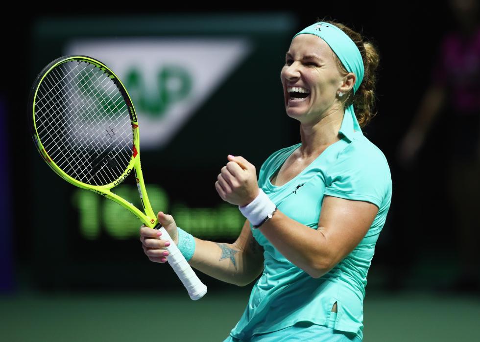 Svetlana Kuznetsova of Russia celebrates a victory