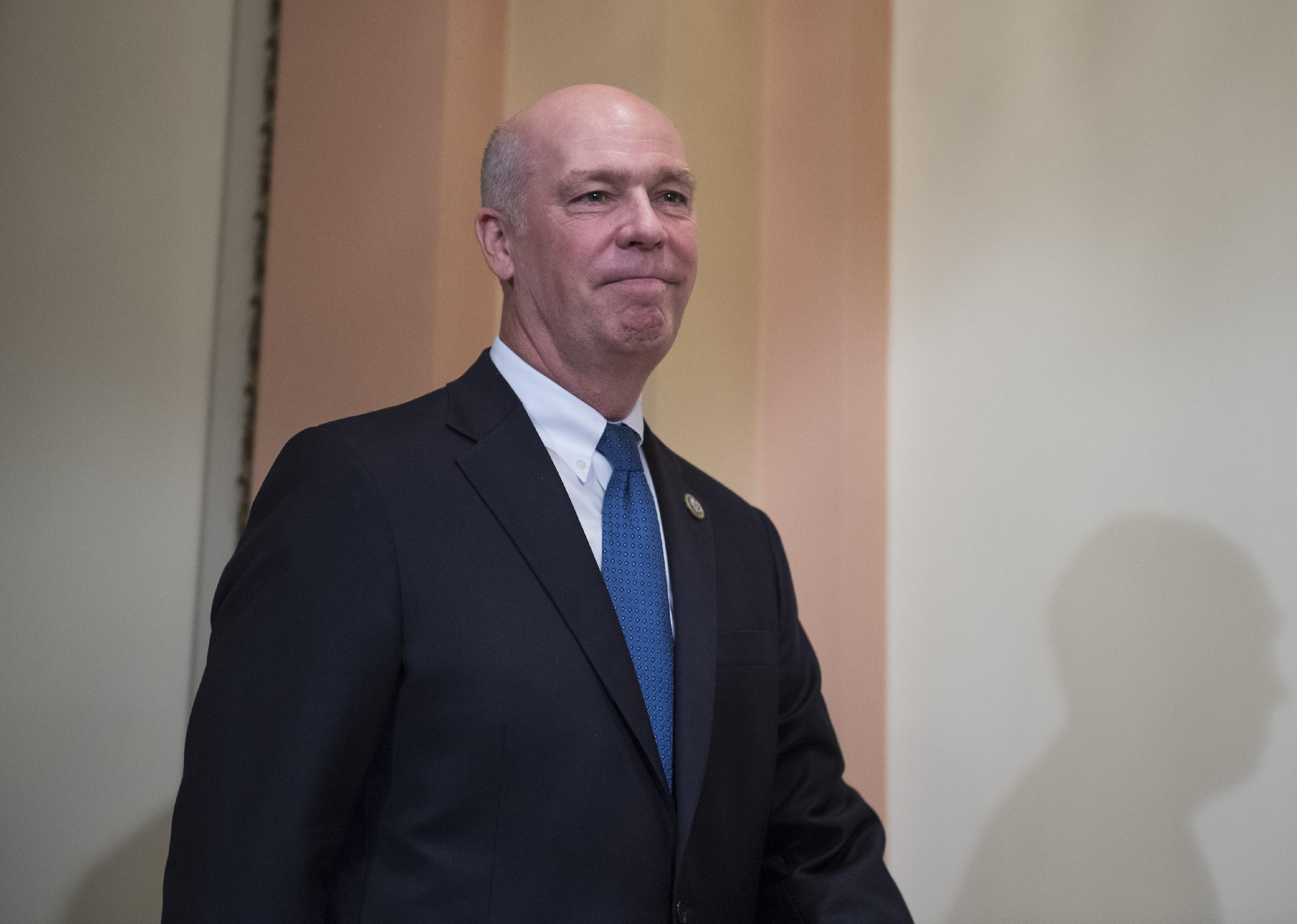 Greg Gianforte arrives for a swearing in ceremony in the Capitol