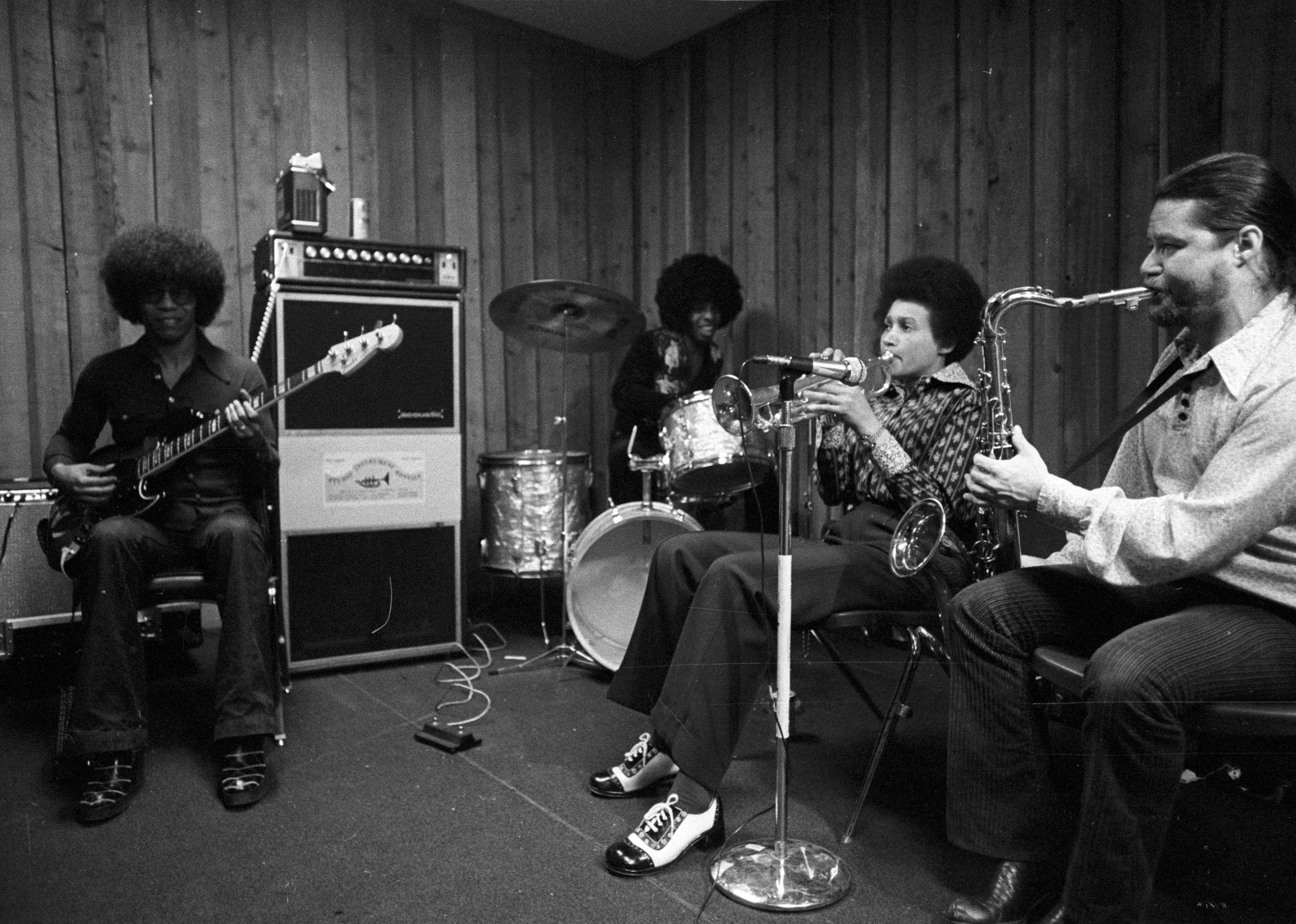 Sly & The Family Stone' records in the studio on April 3, 1973. 