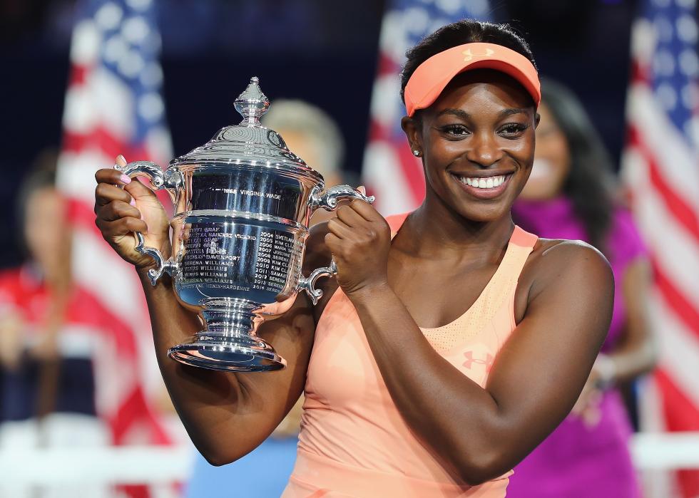 Sloane Stephens of the United States poses with a trophy
