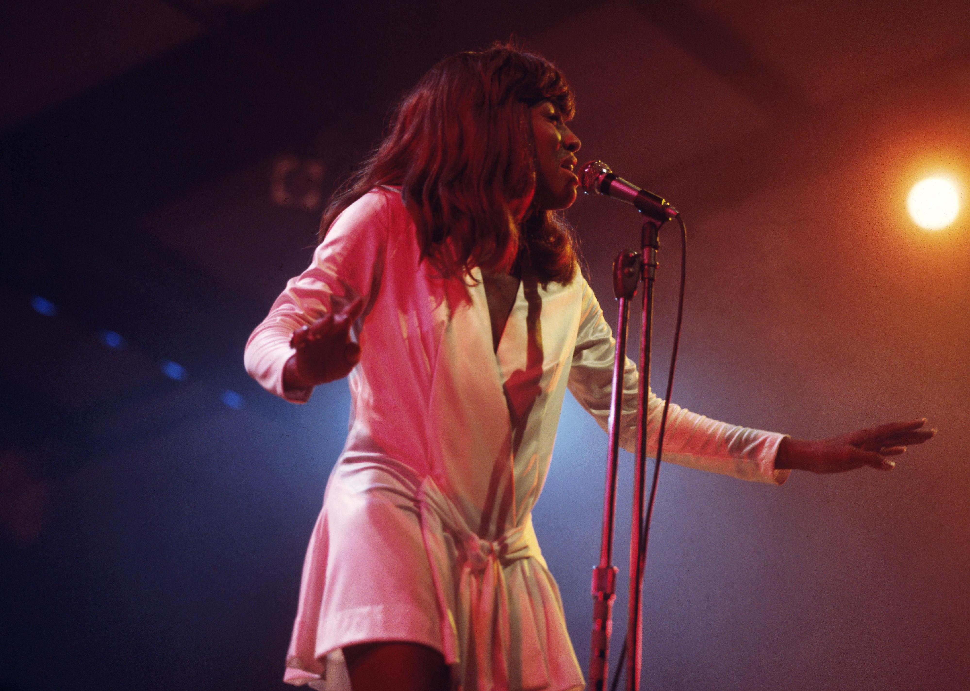 Tina Turner performs live on stage at the 1970 Newport Jazz Festival.