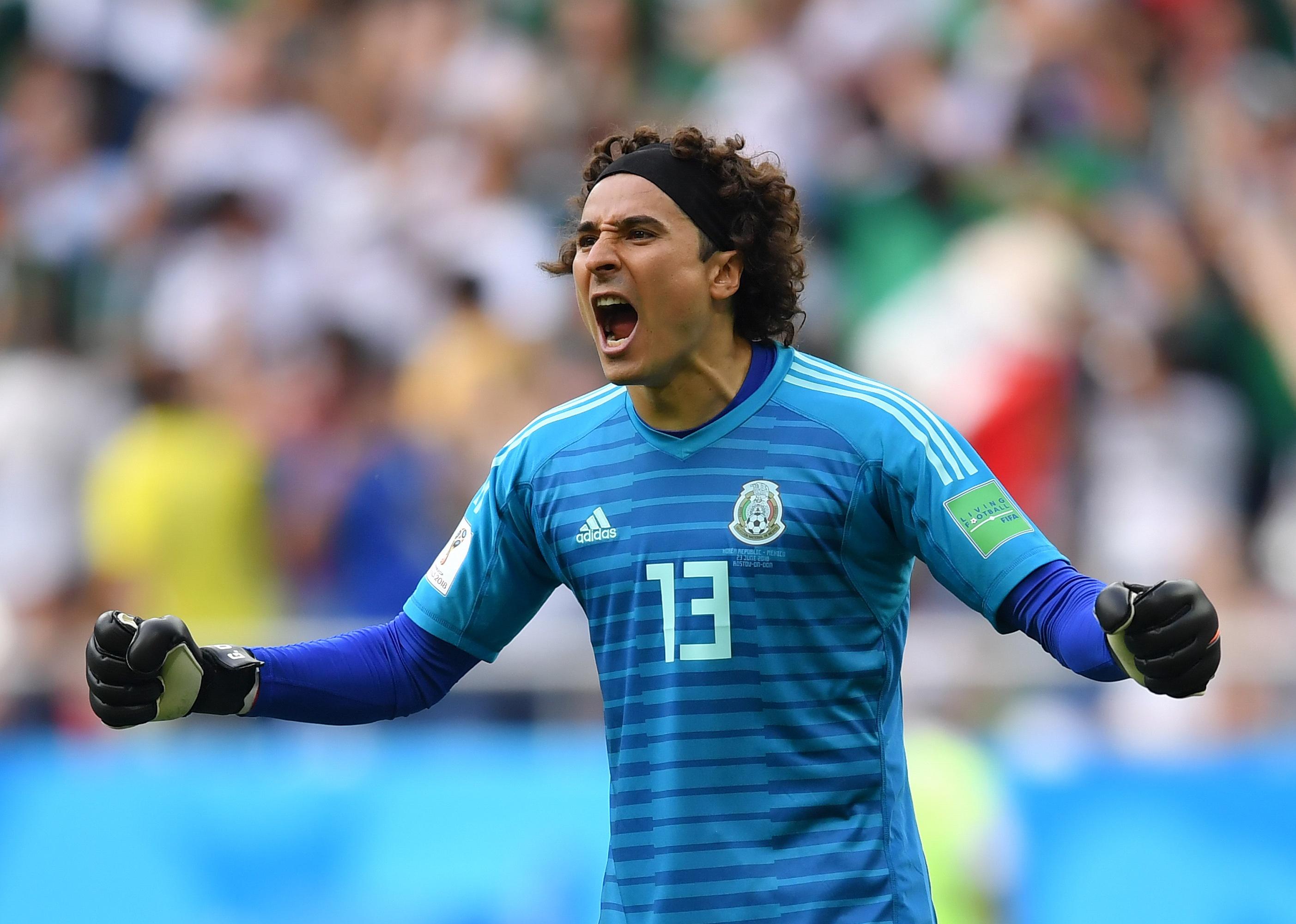 Guillermo Ochoa goalkeeper of Mexico celebrates a goal during the 2018 FIFA World Cup