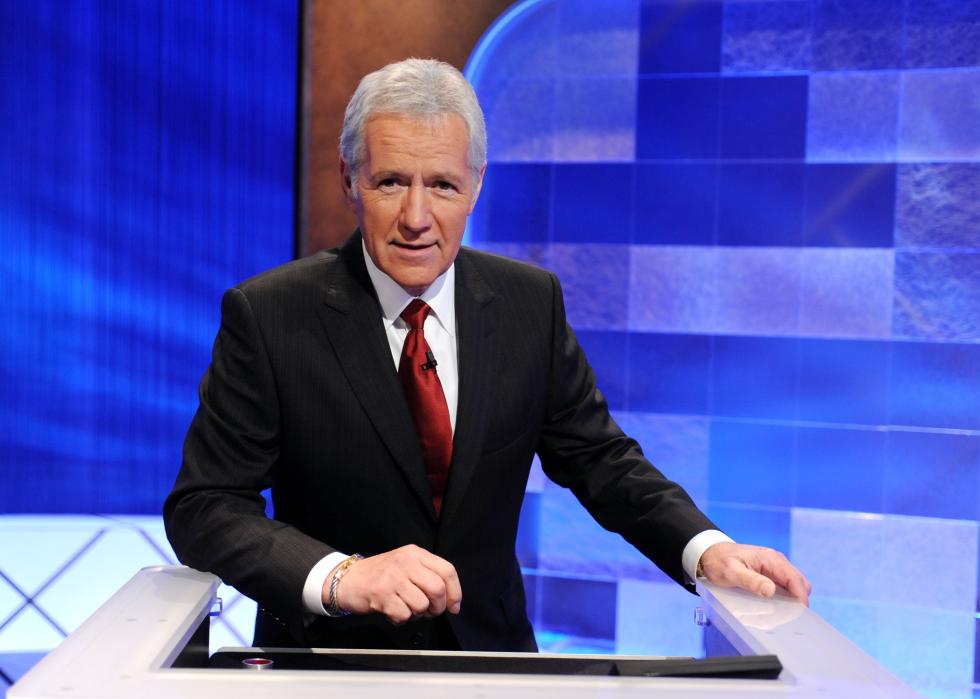 Game show host Alex Trebek on the set of the "Jeopardy!" 