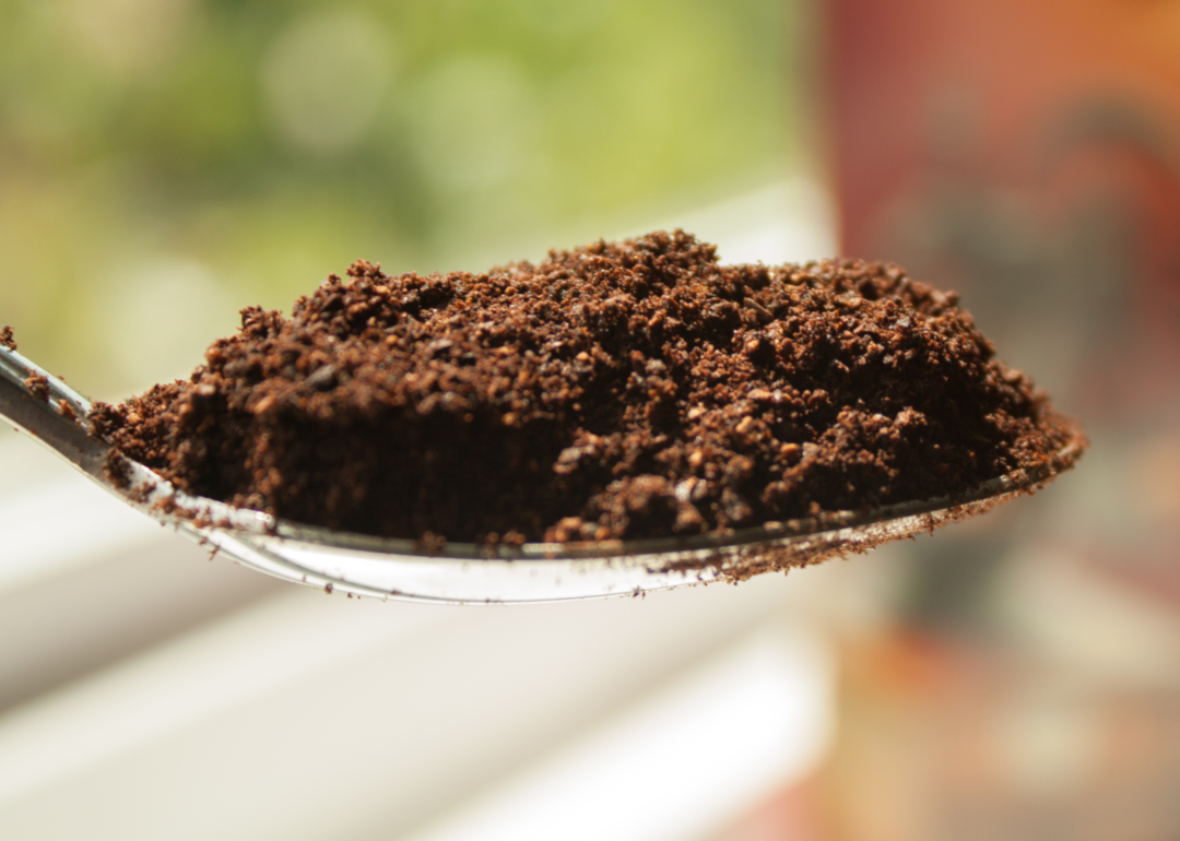A spoonful of ground coffee