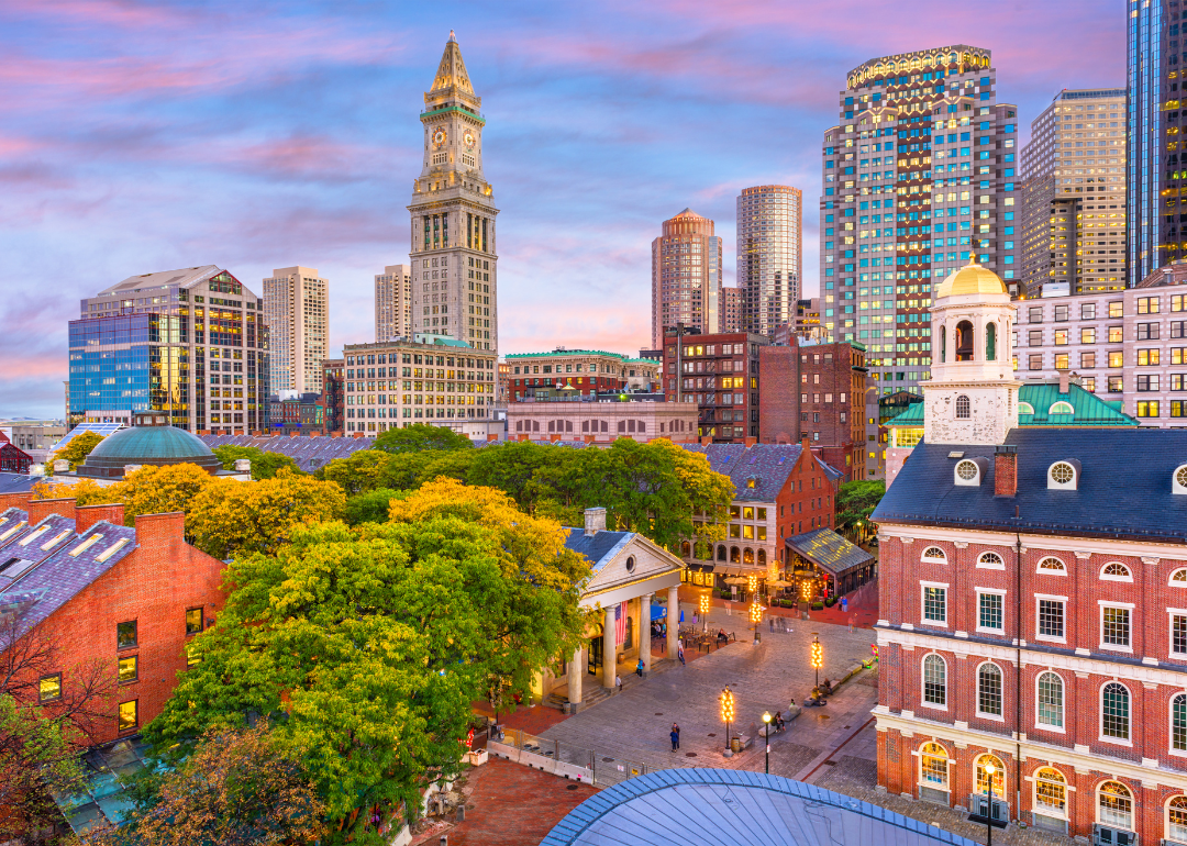 Downtown Boston at twilight.