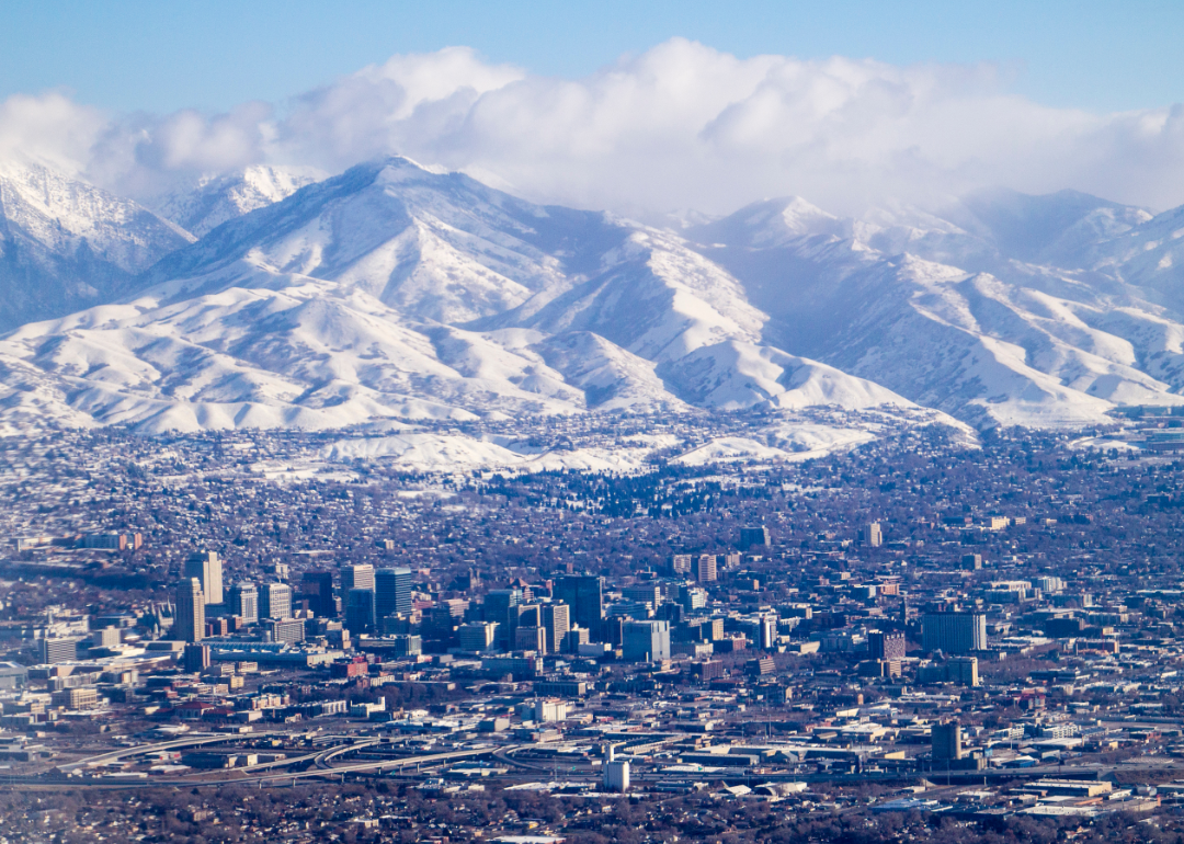 Salt Lake City by the snowy mountains.