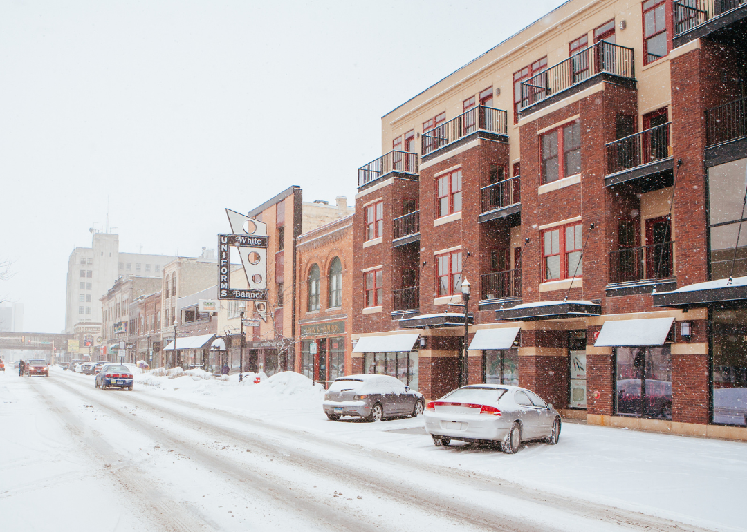 Downtown Fargo in the snow.