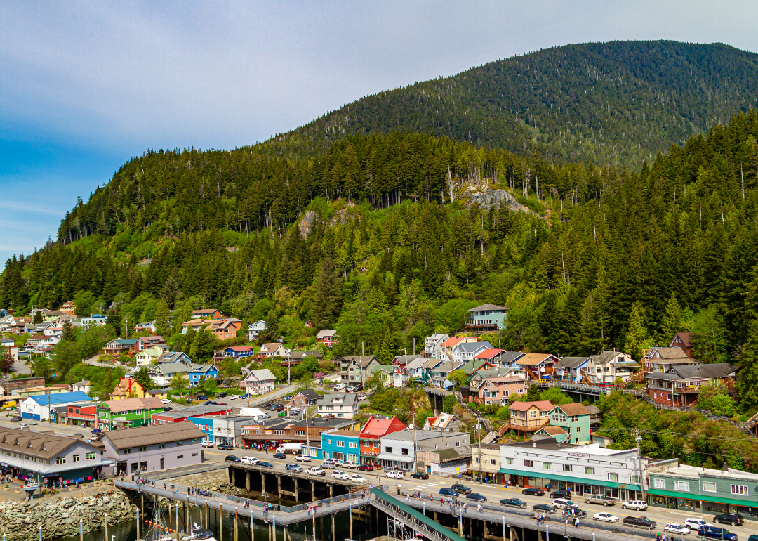 Aerial view of colorful homes in Ketchikan.